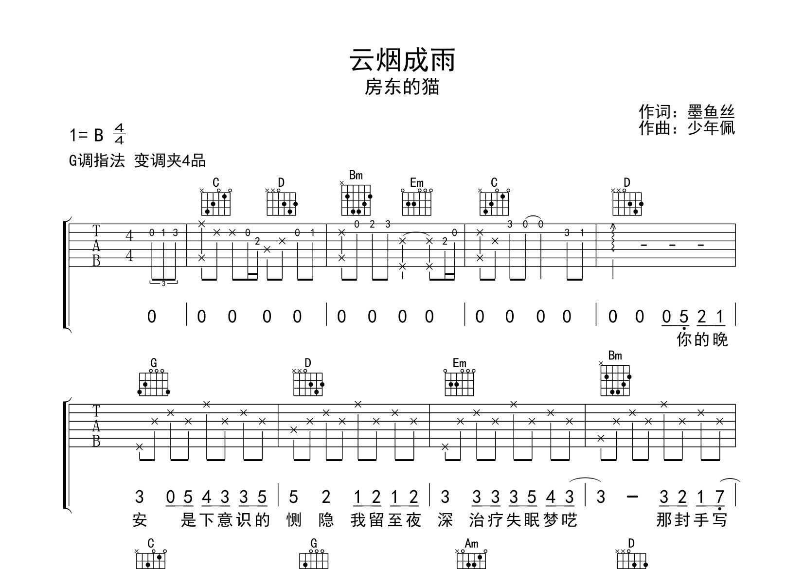 云烟成雨吉他谱预览图