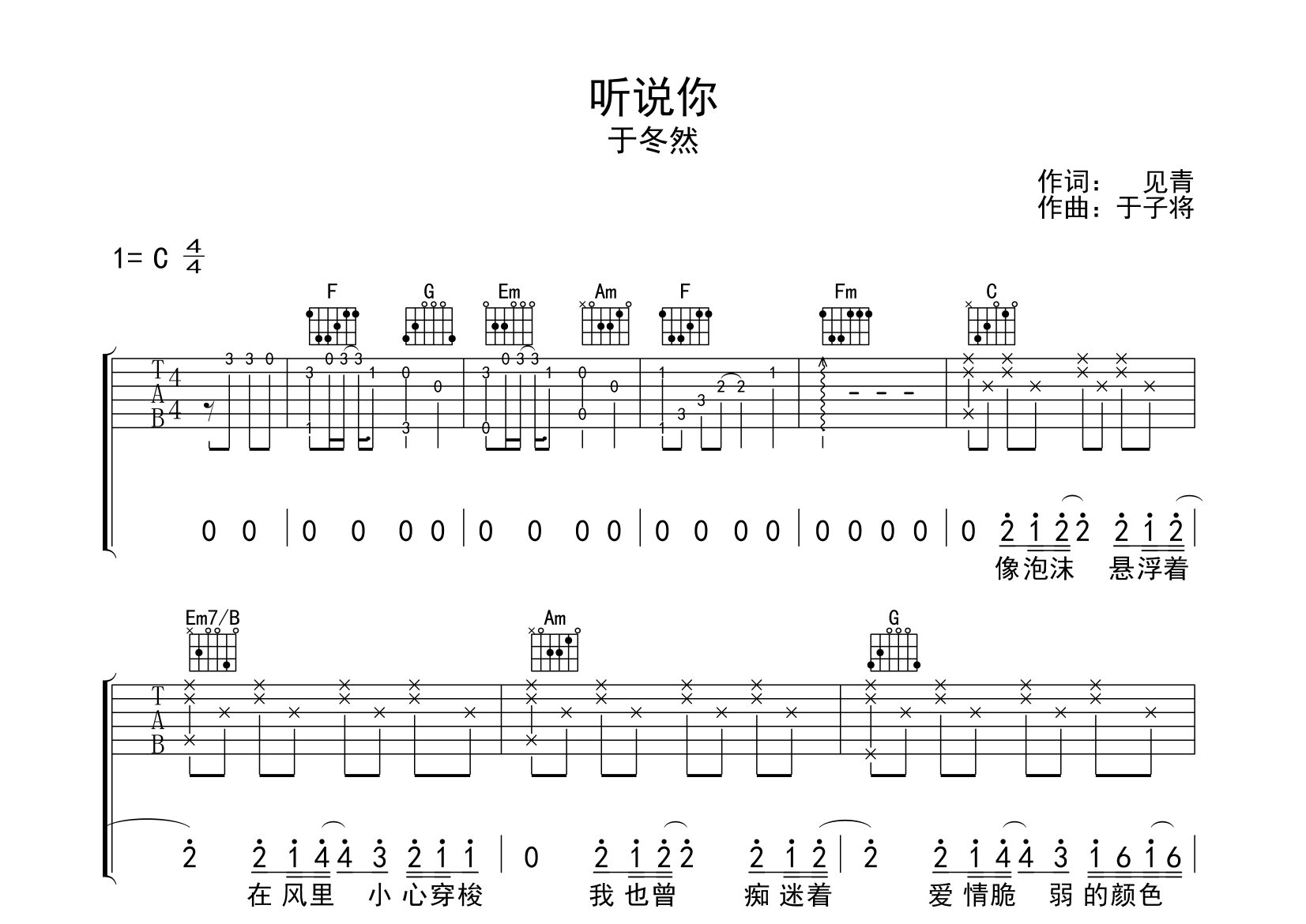 听说你吉他谱预览图
