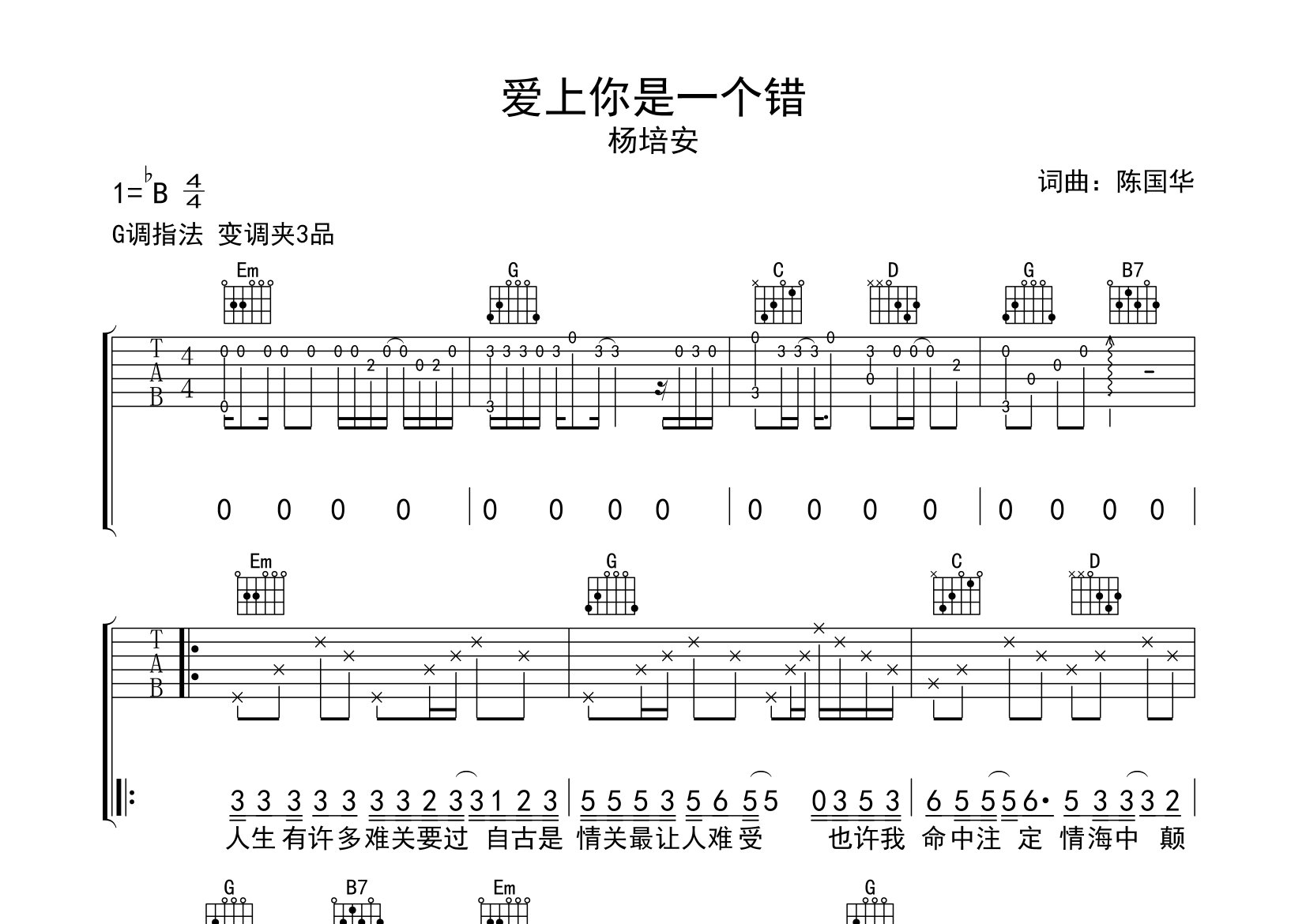爱上你是一个错吉他谱预览图