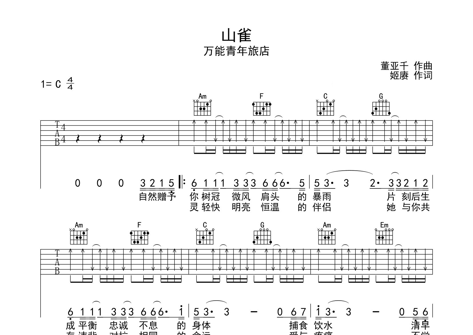 山雀吉他谱预览图