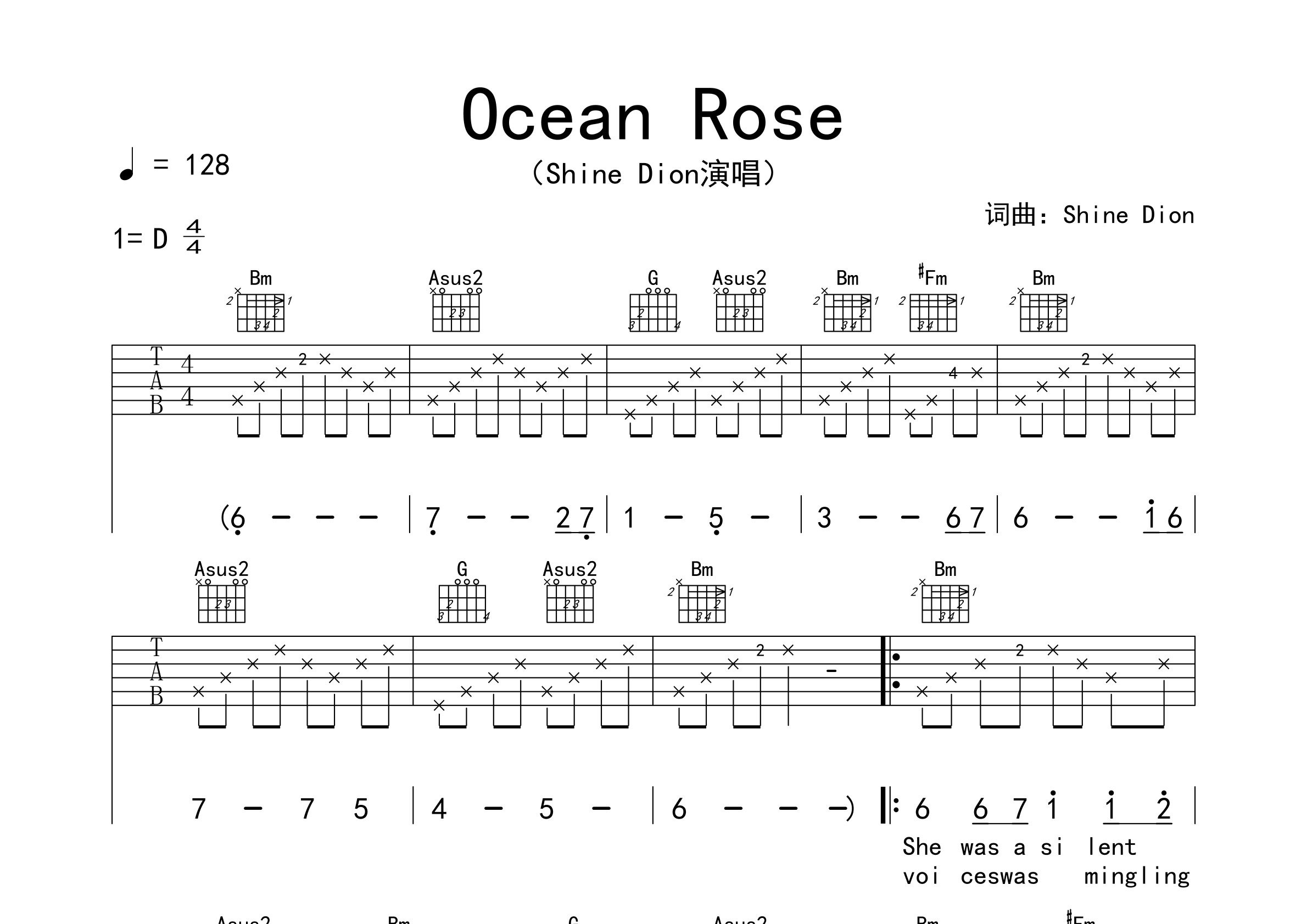 Ocean-Rose吉他谱预览图
