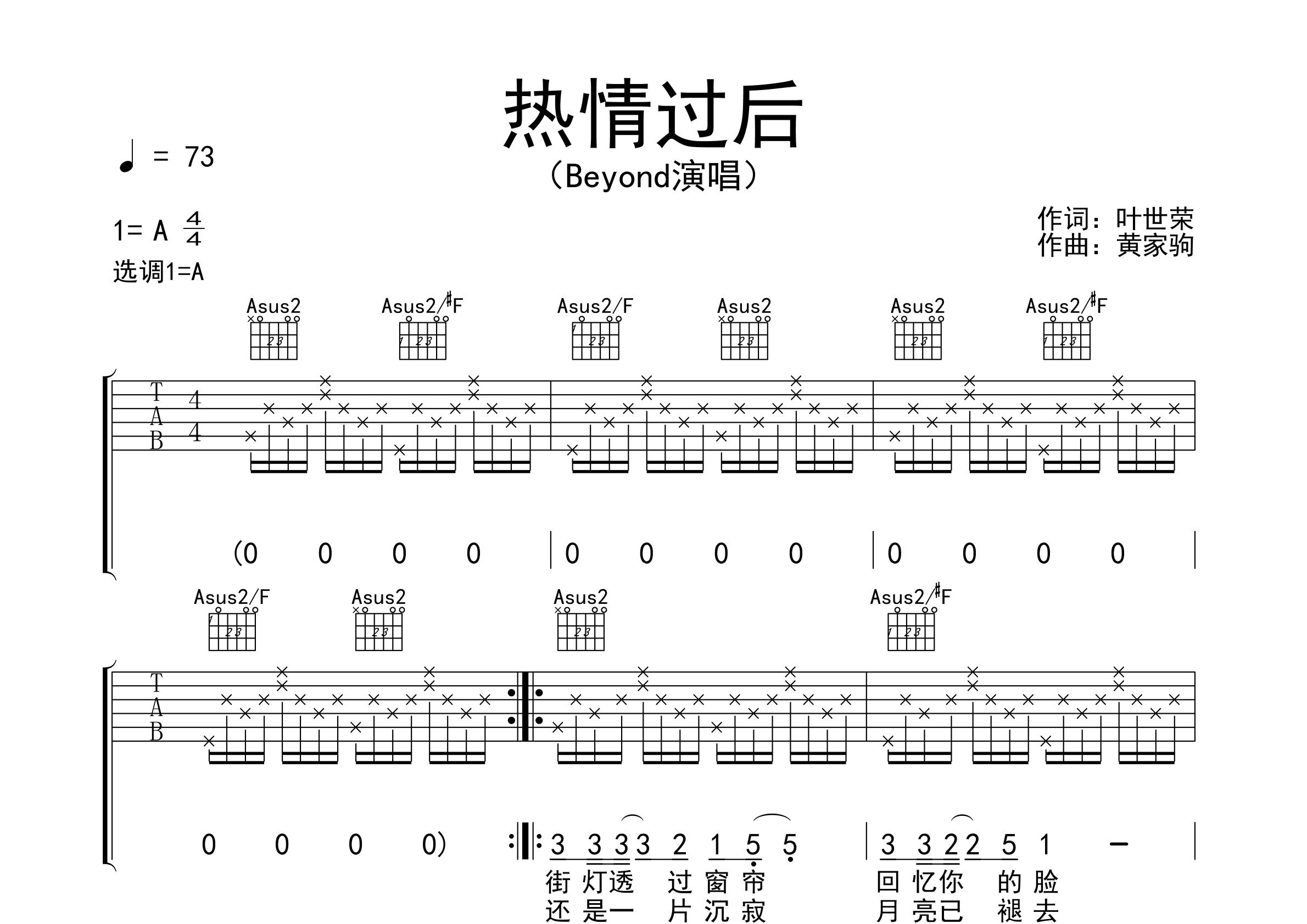 热情过后吉他谱预览图