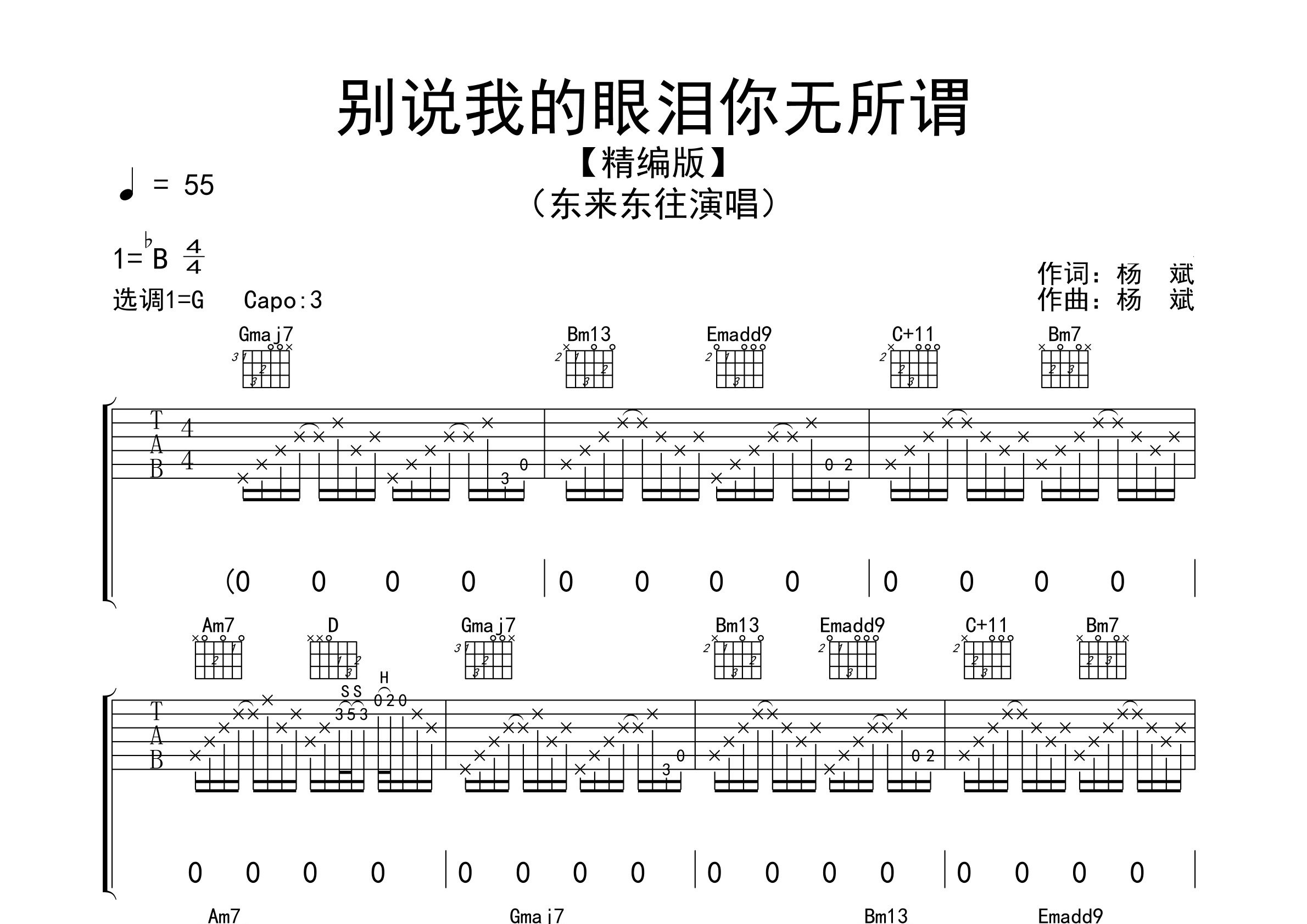 别说我的眼泪你无所谓吉他谱预览图