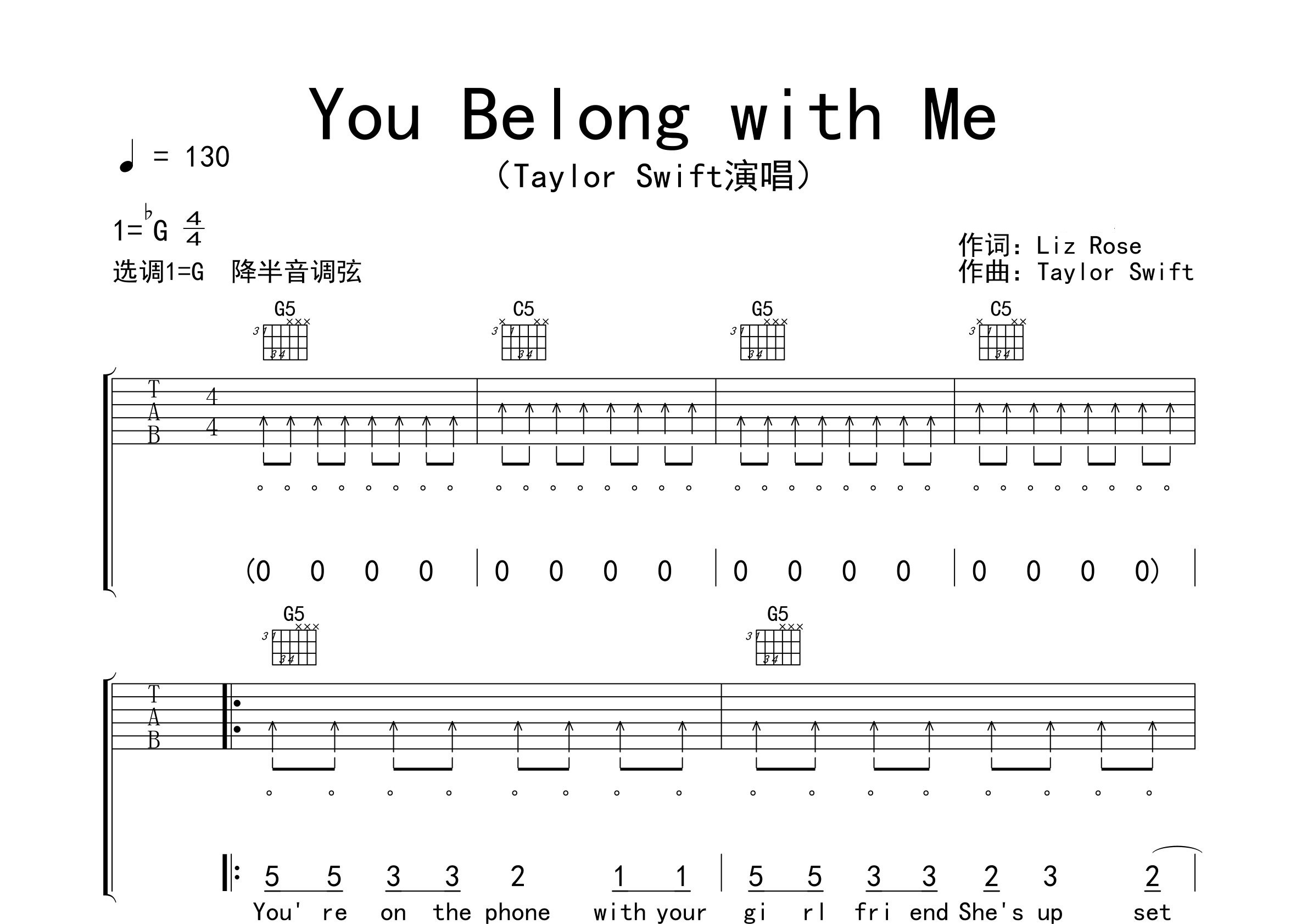 You-Belong-with-Me吉他谱预览图