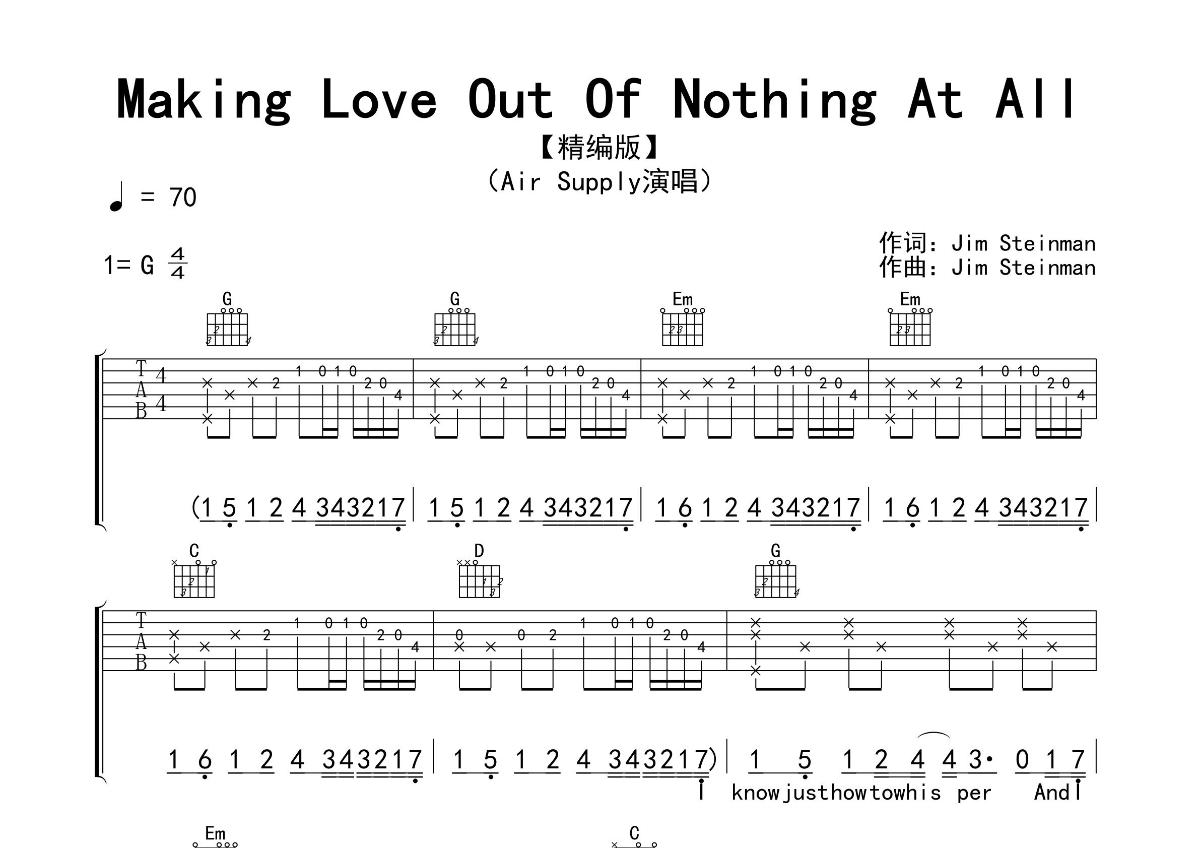 Making-Love-Out-Of-Nothing-At-All吉他谱预览图