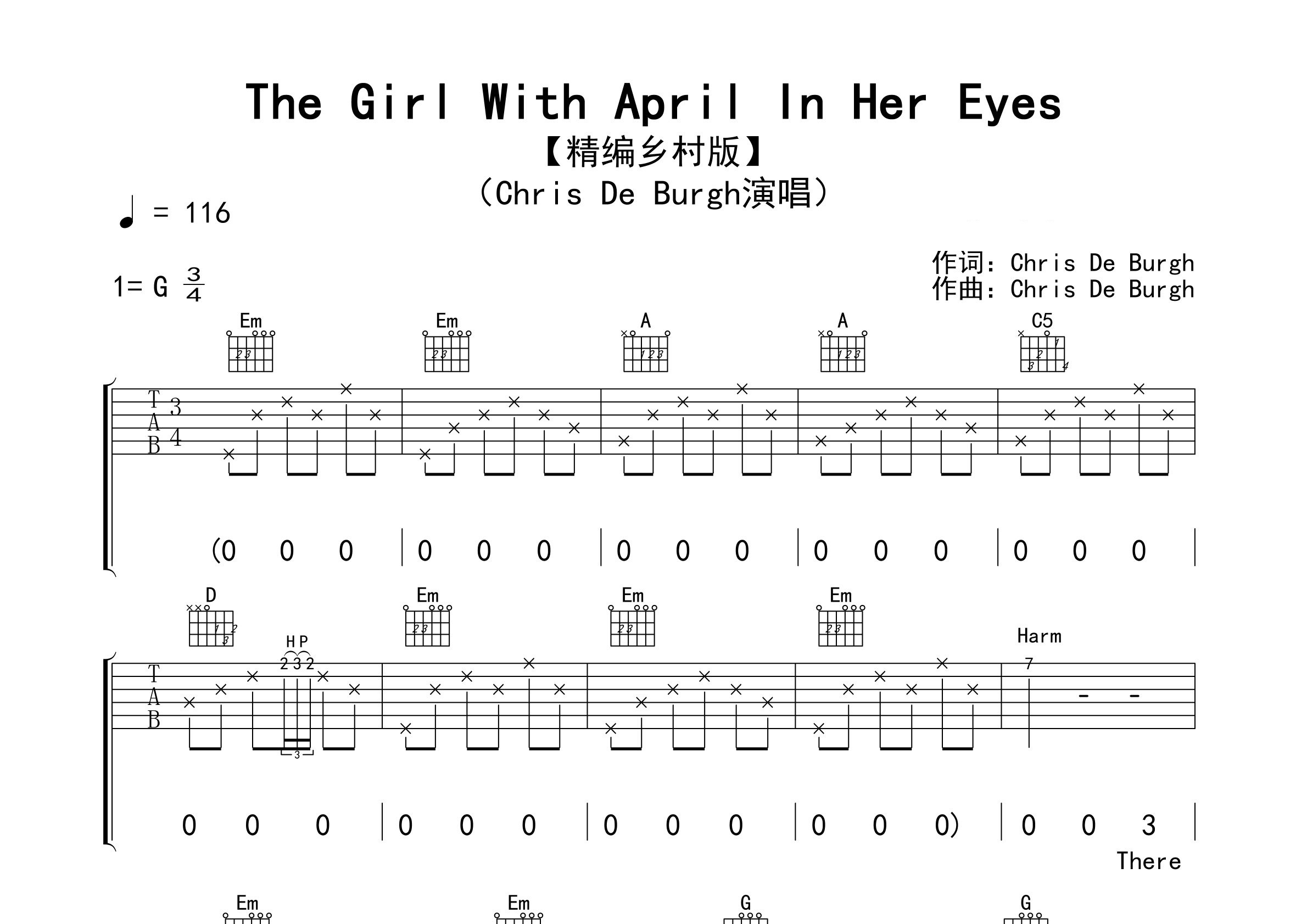 The-Girl-With-April-In-Her-Eyes吉他谱预览图