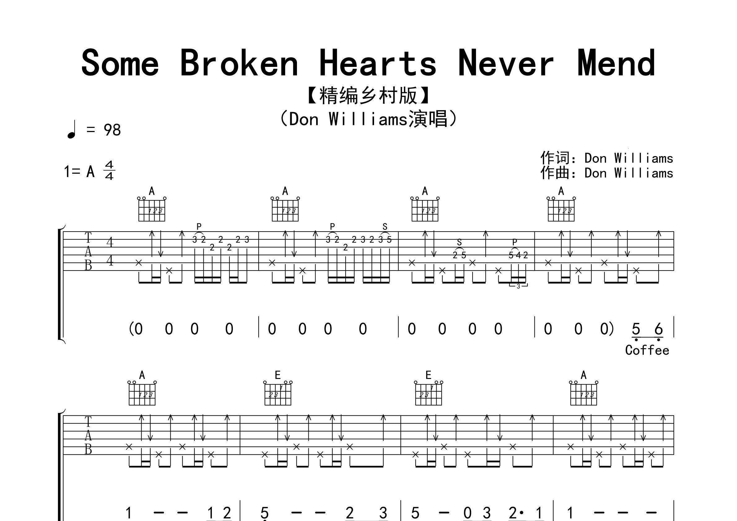 Some-Broken-Hearts-Never-Mend吉他谱预览图