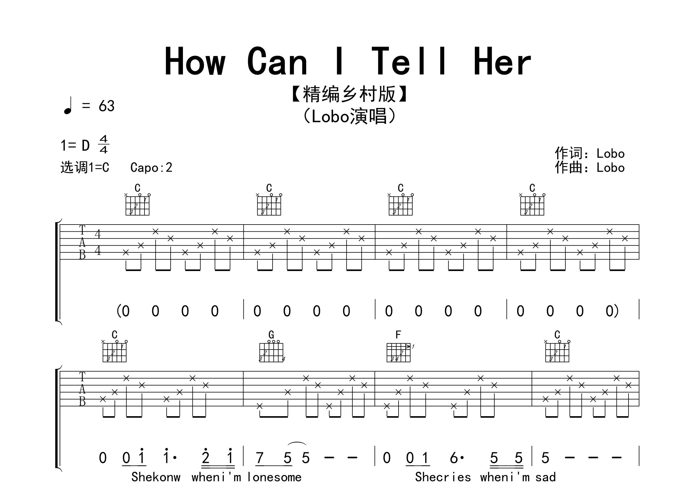 How-Can-I-Tell-Her吉他谱预览图