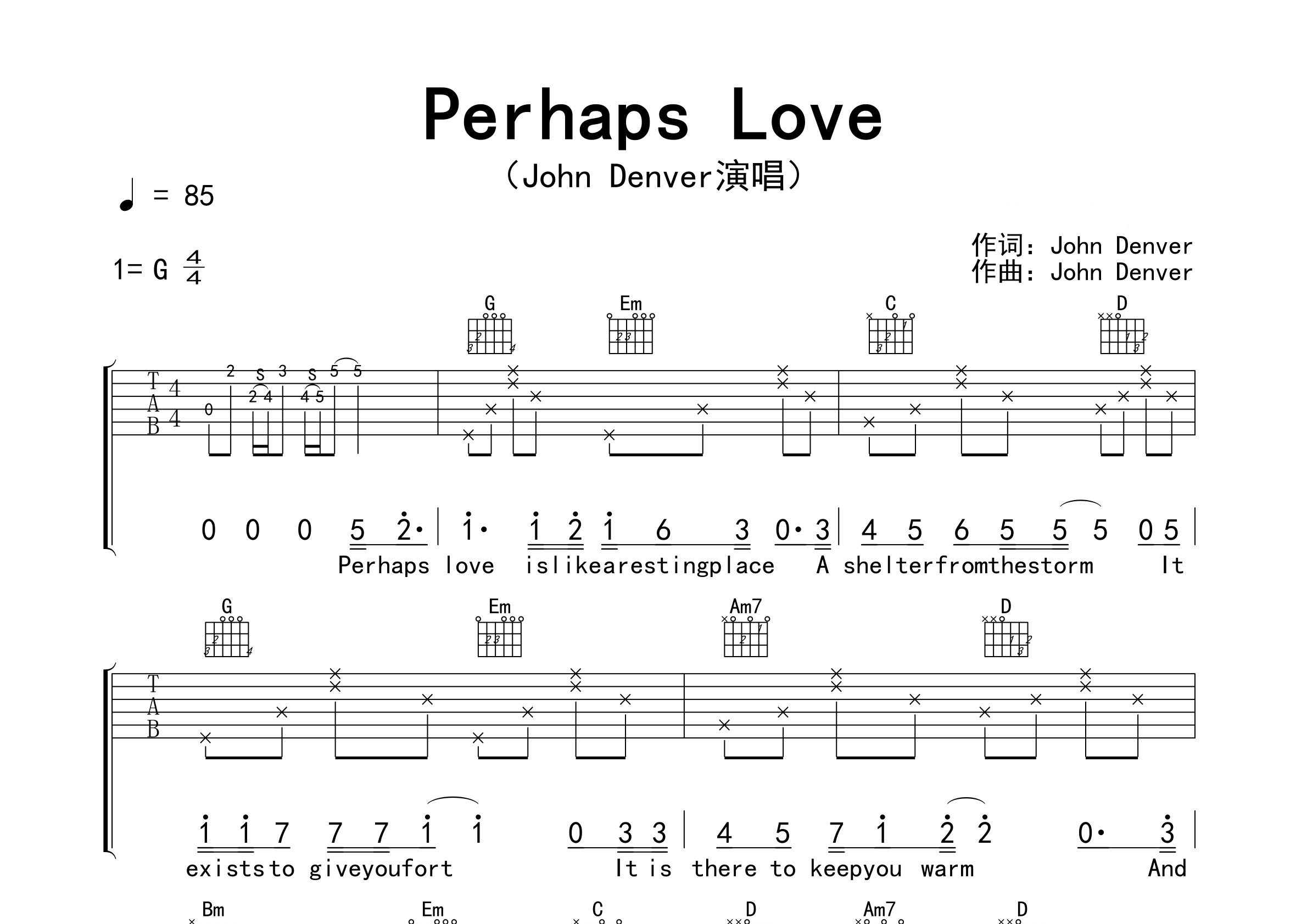 Perhaps-Love吉他谱预览图