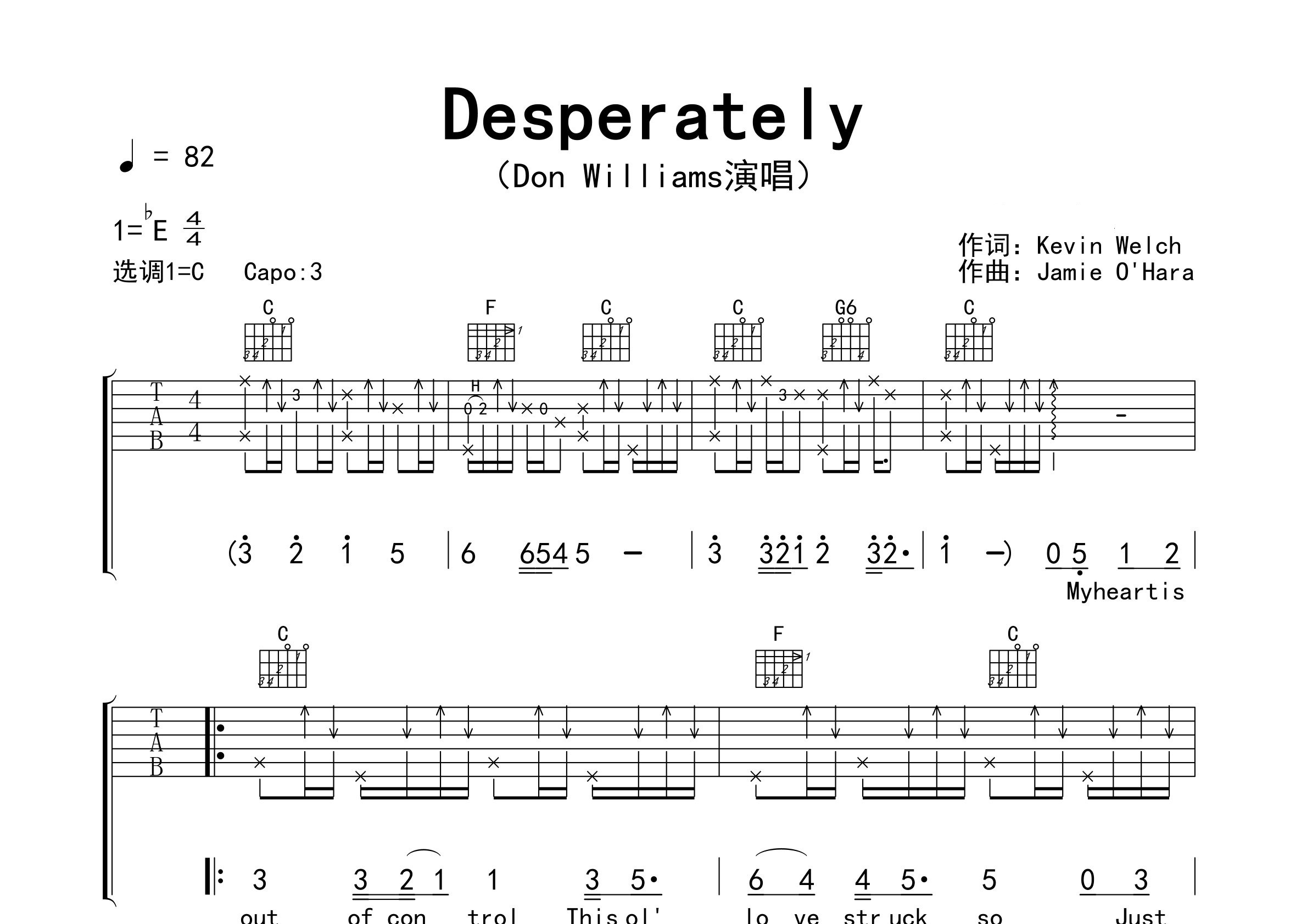 Desperately吉他谱预览图