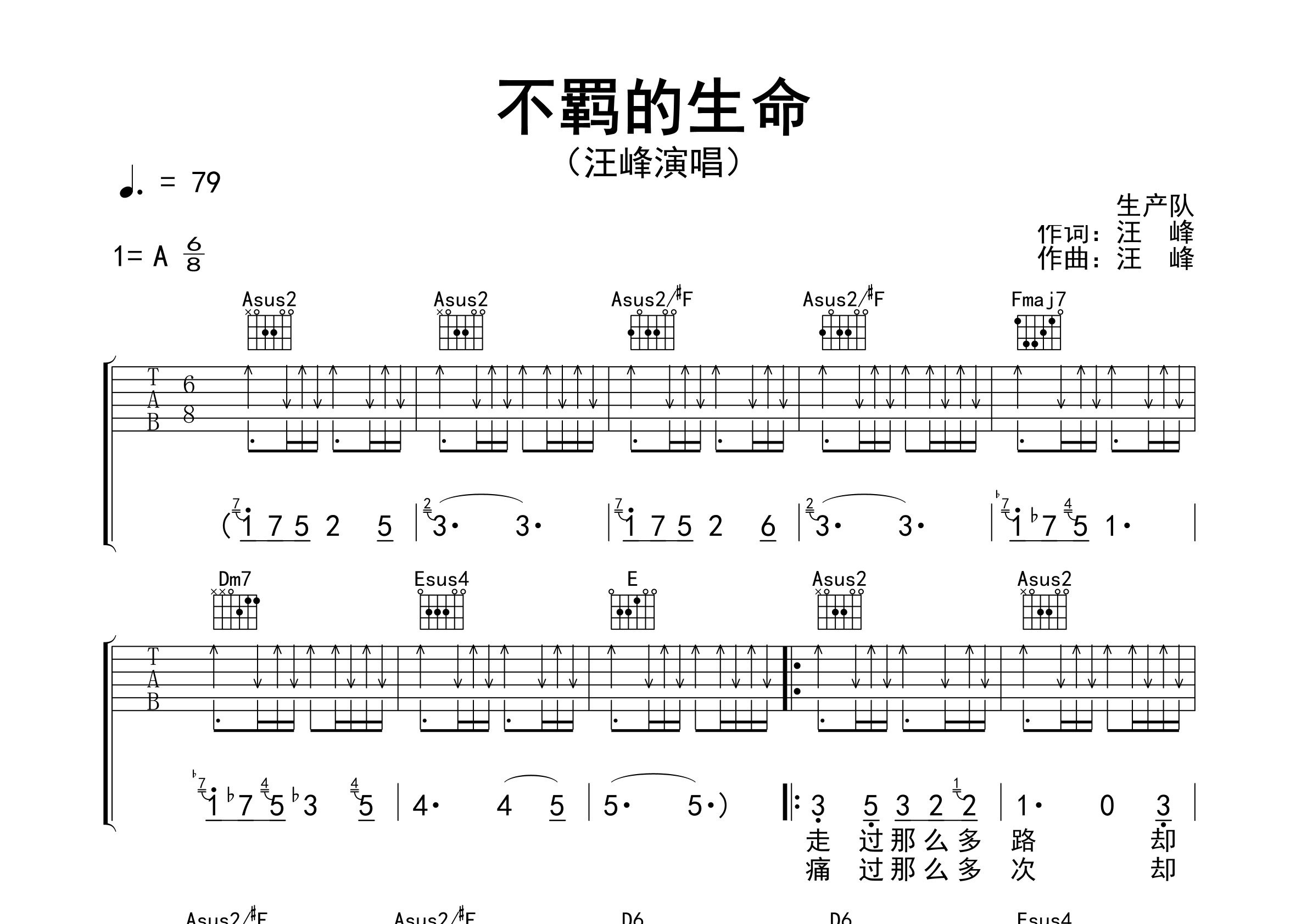 不羁的生命吉他谱预览图