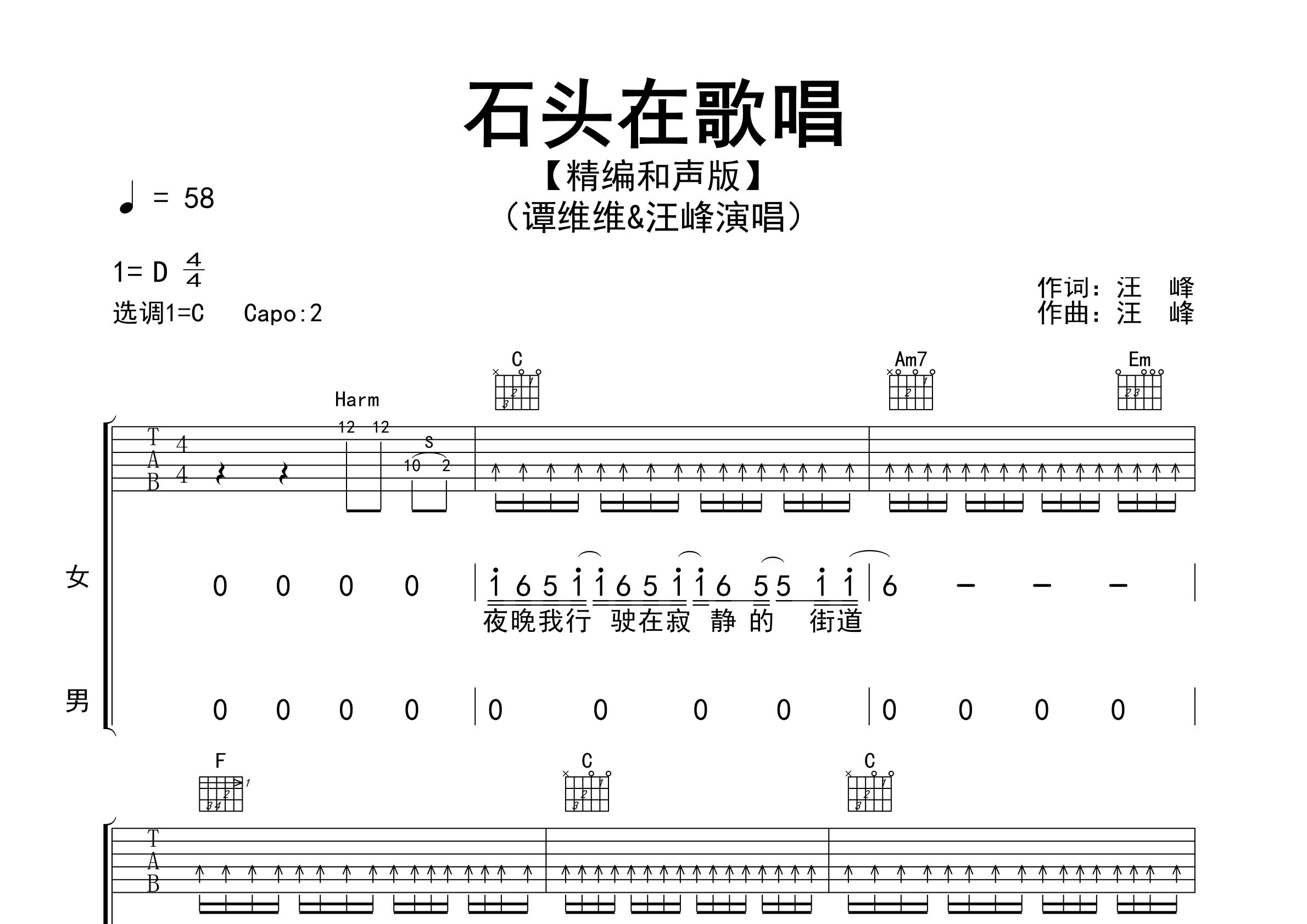 石头在歌唱吉他谱预览图