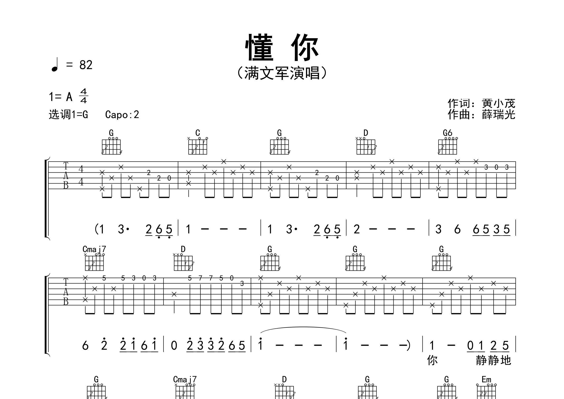 懂你吉他谱预览图