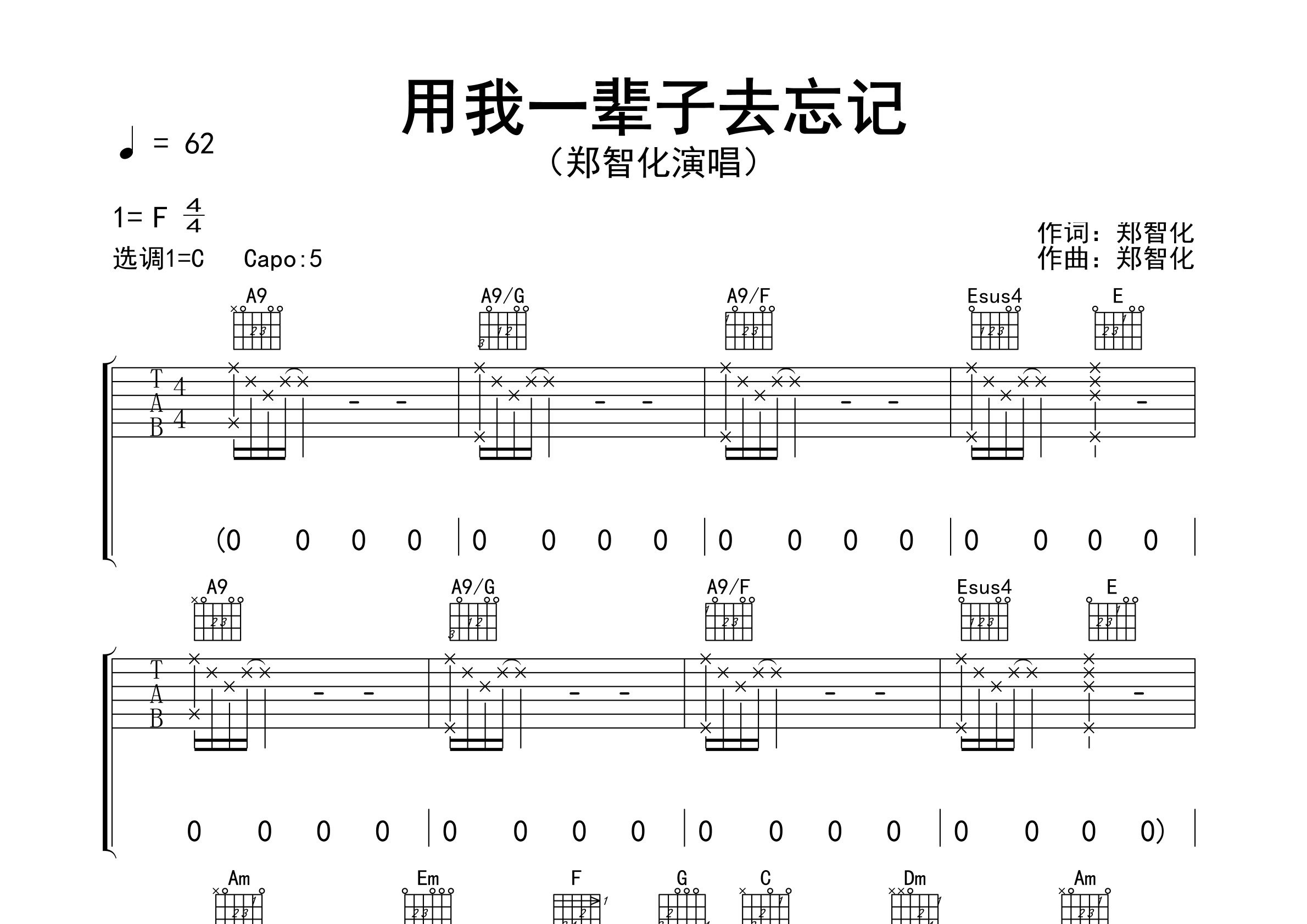 用我一辈子去忘记吉他谱预览图
