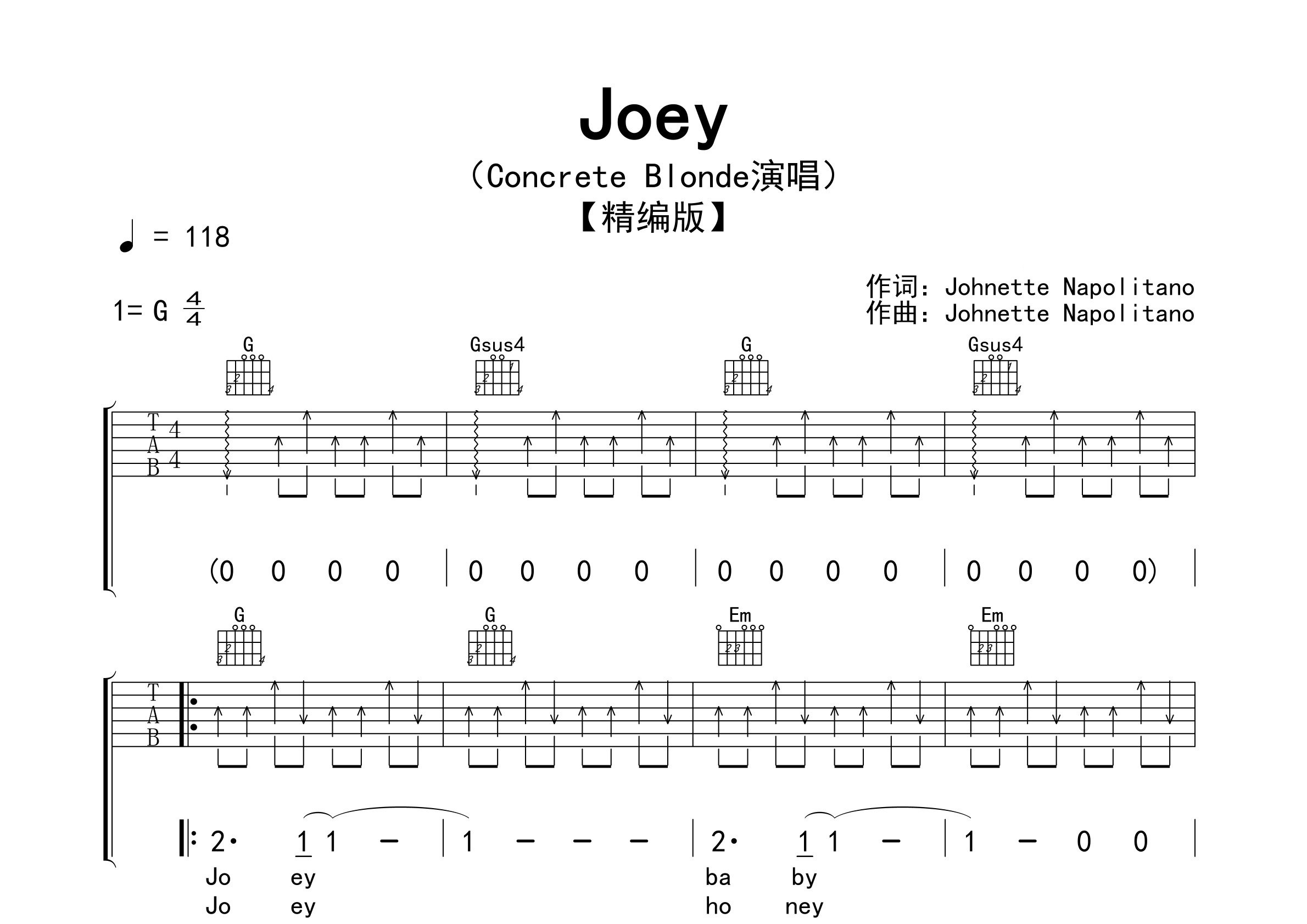 Joey吉他谱预览图