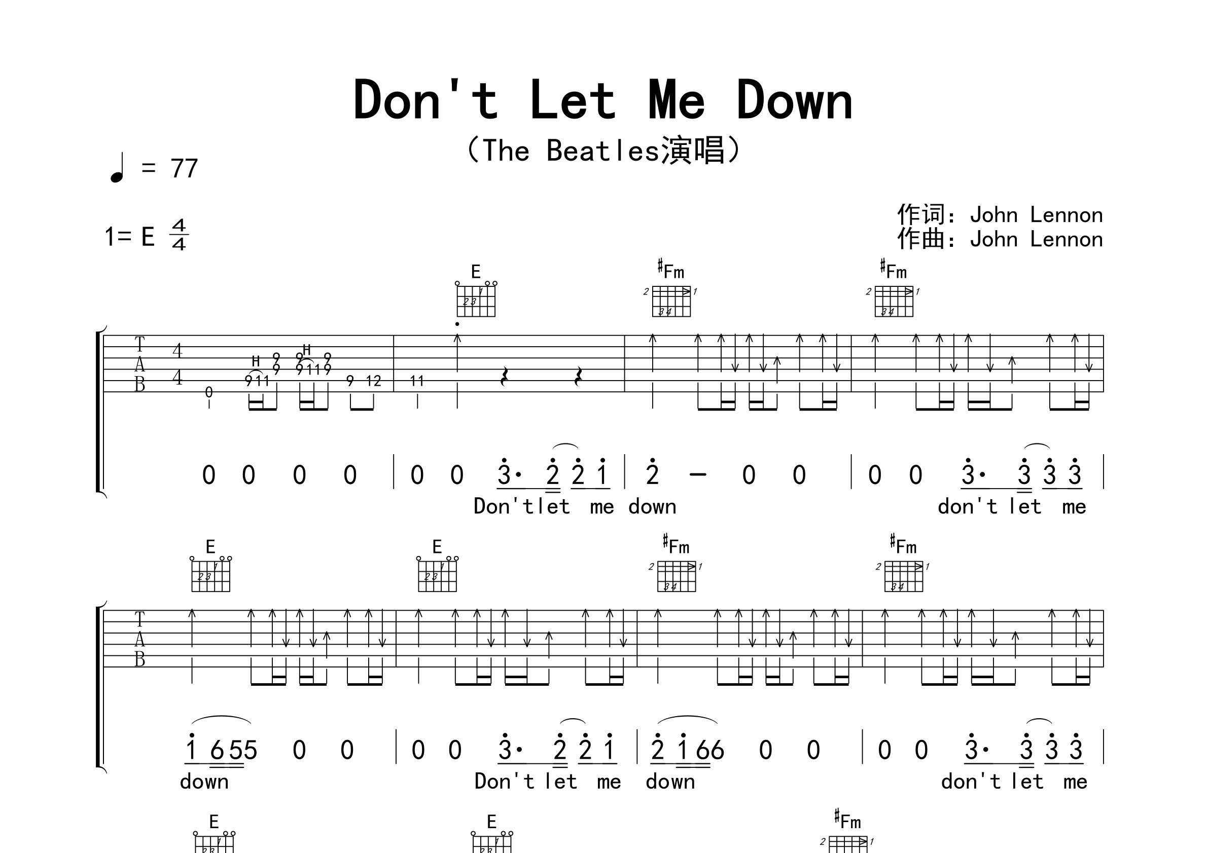 Don't-Let-Me-Down吉他谱预览图