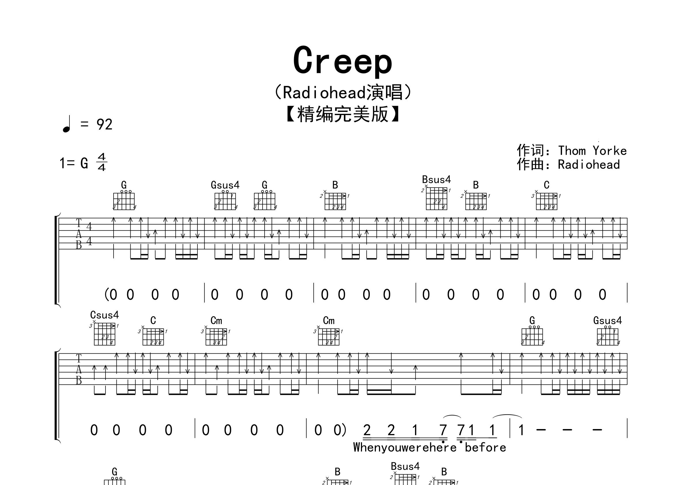 Creep吉他谱预览图