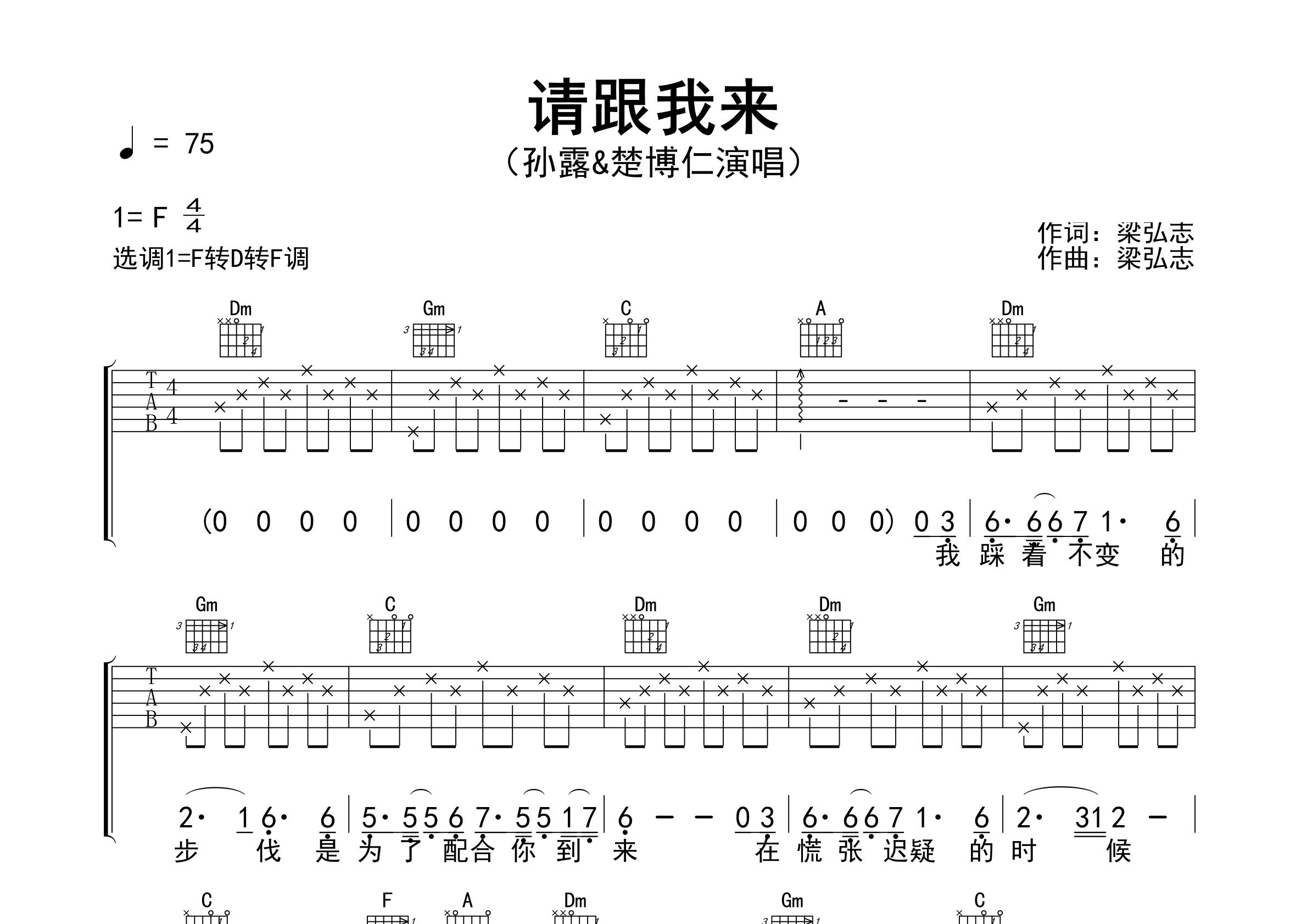 请跟我来吉他谱预览图