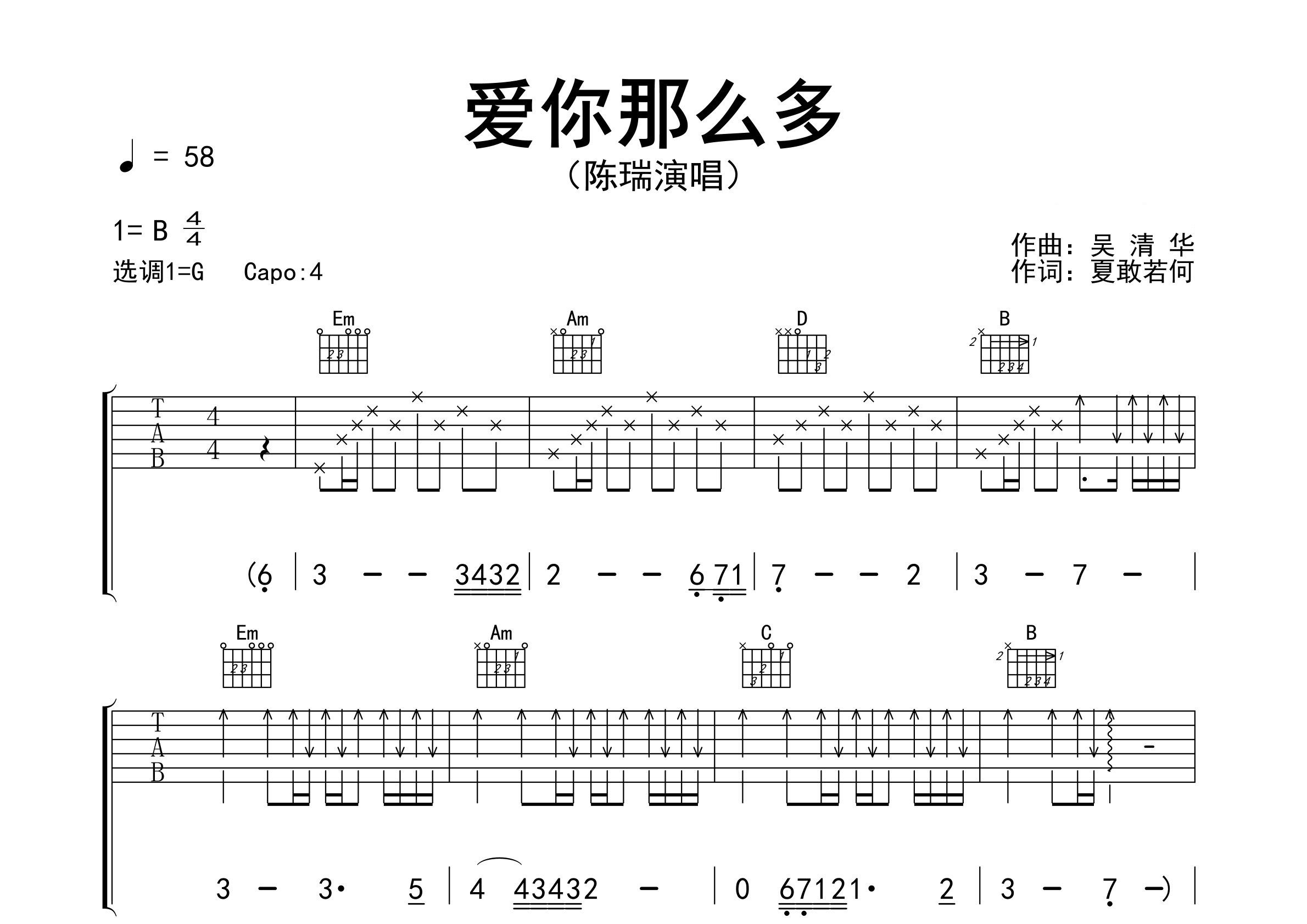 爱你那么多吉他谱预览图