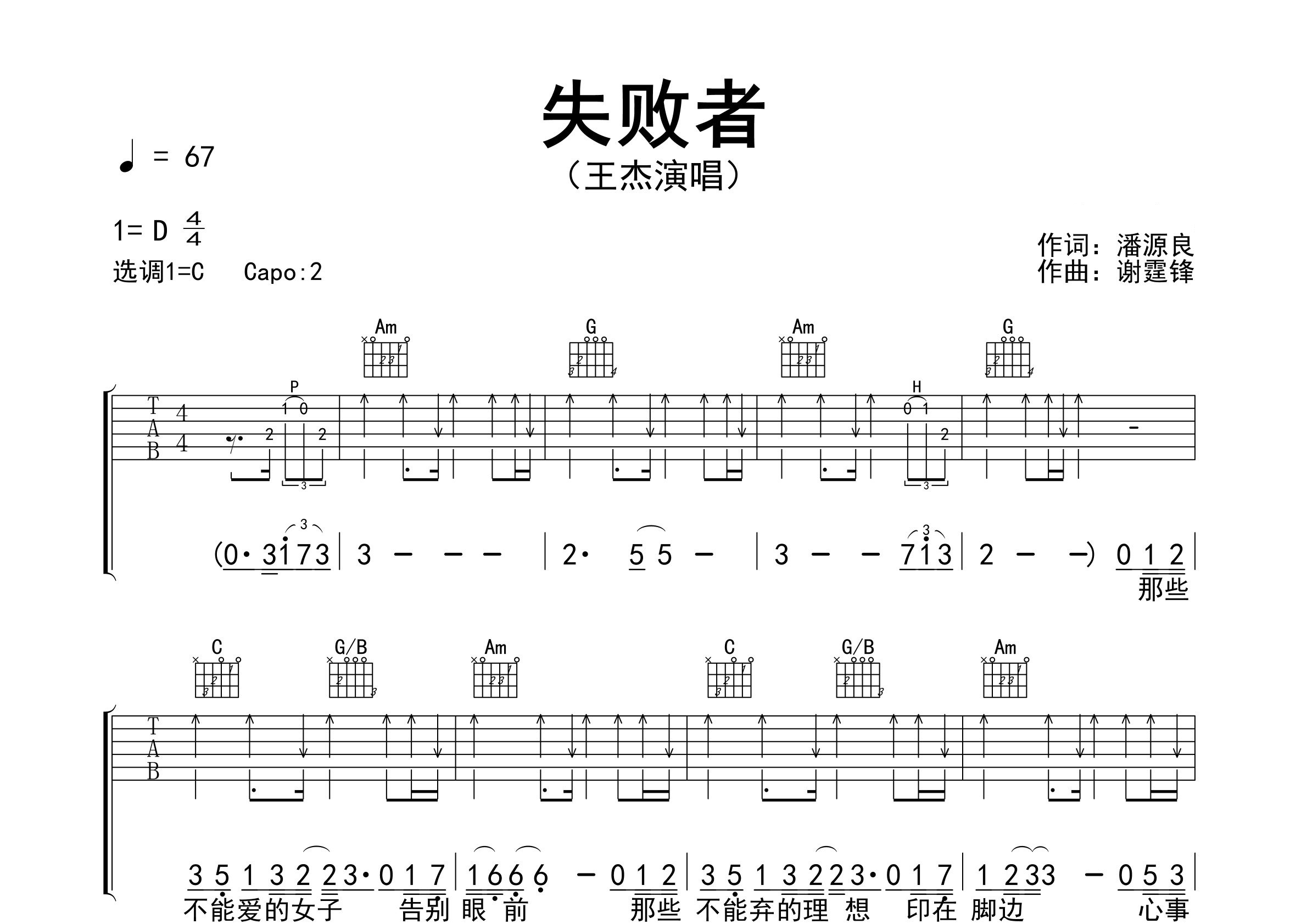失败者吉他谱预览图