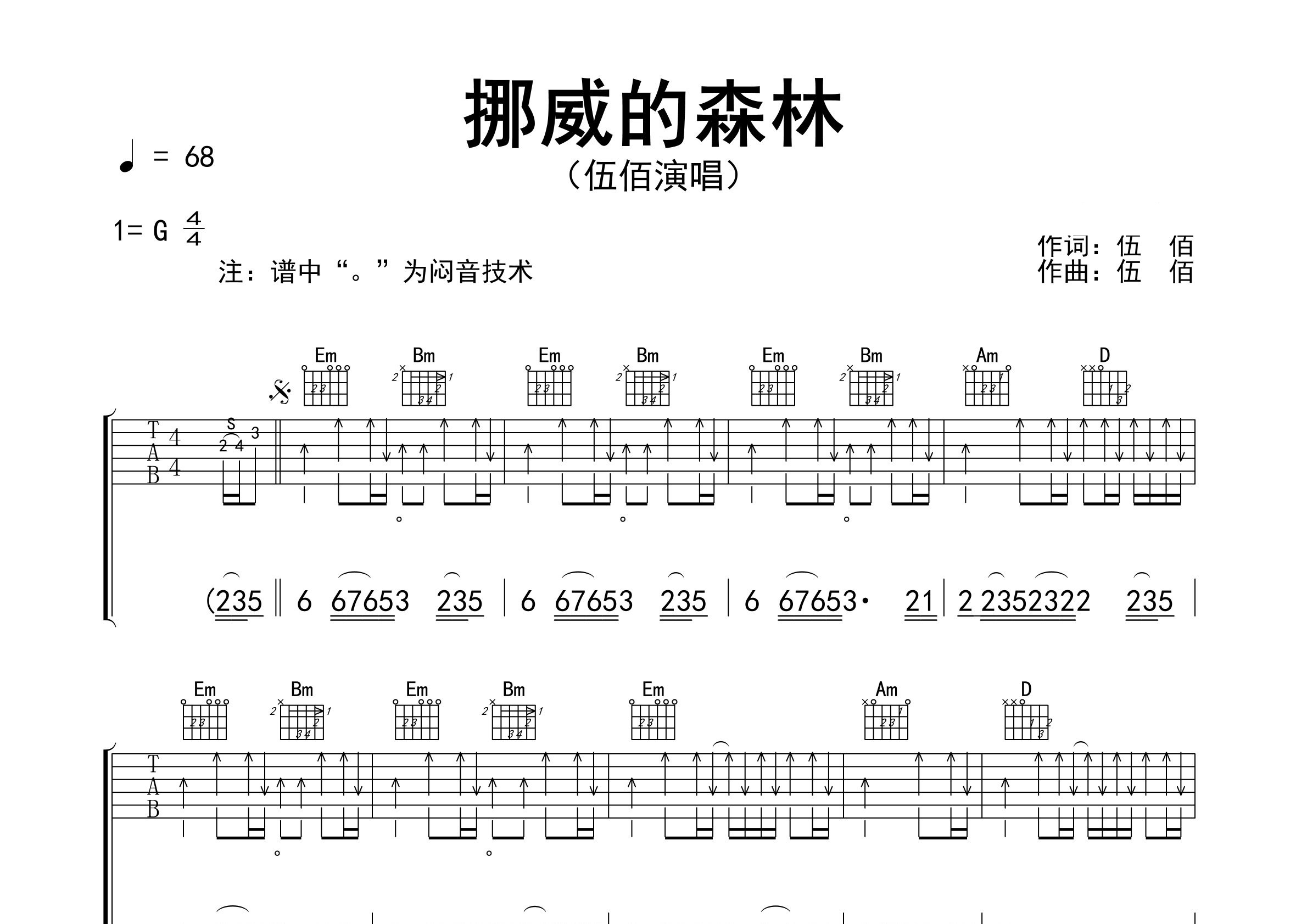挪威的森林吉他谱预览图