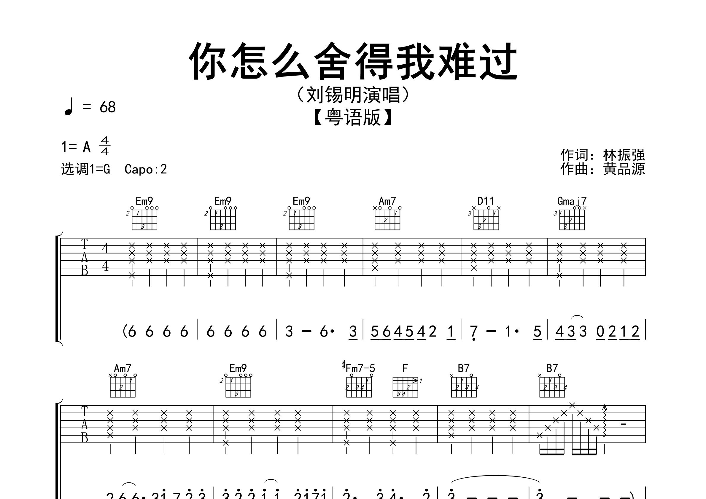 你怎么舍得我难过吉他谱预览图