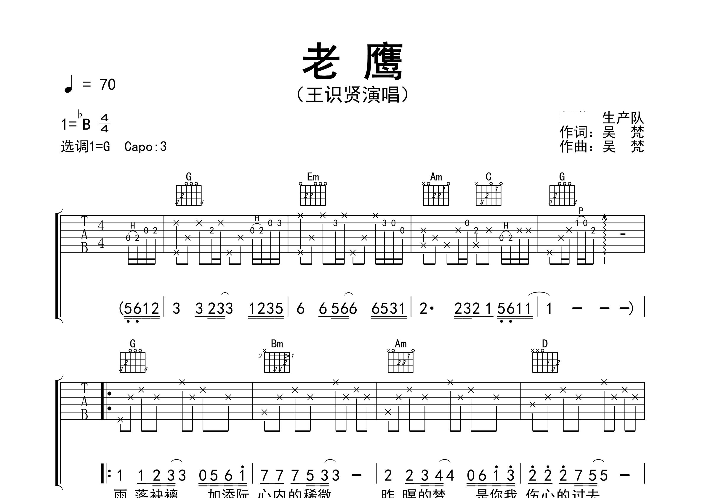 老鹰吉他谱预览图