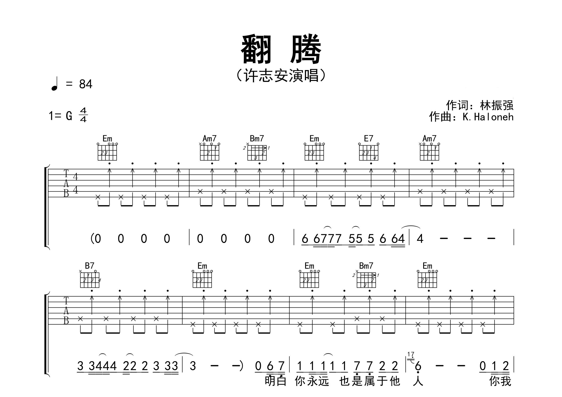 翻腾吉他谱预览图