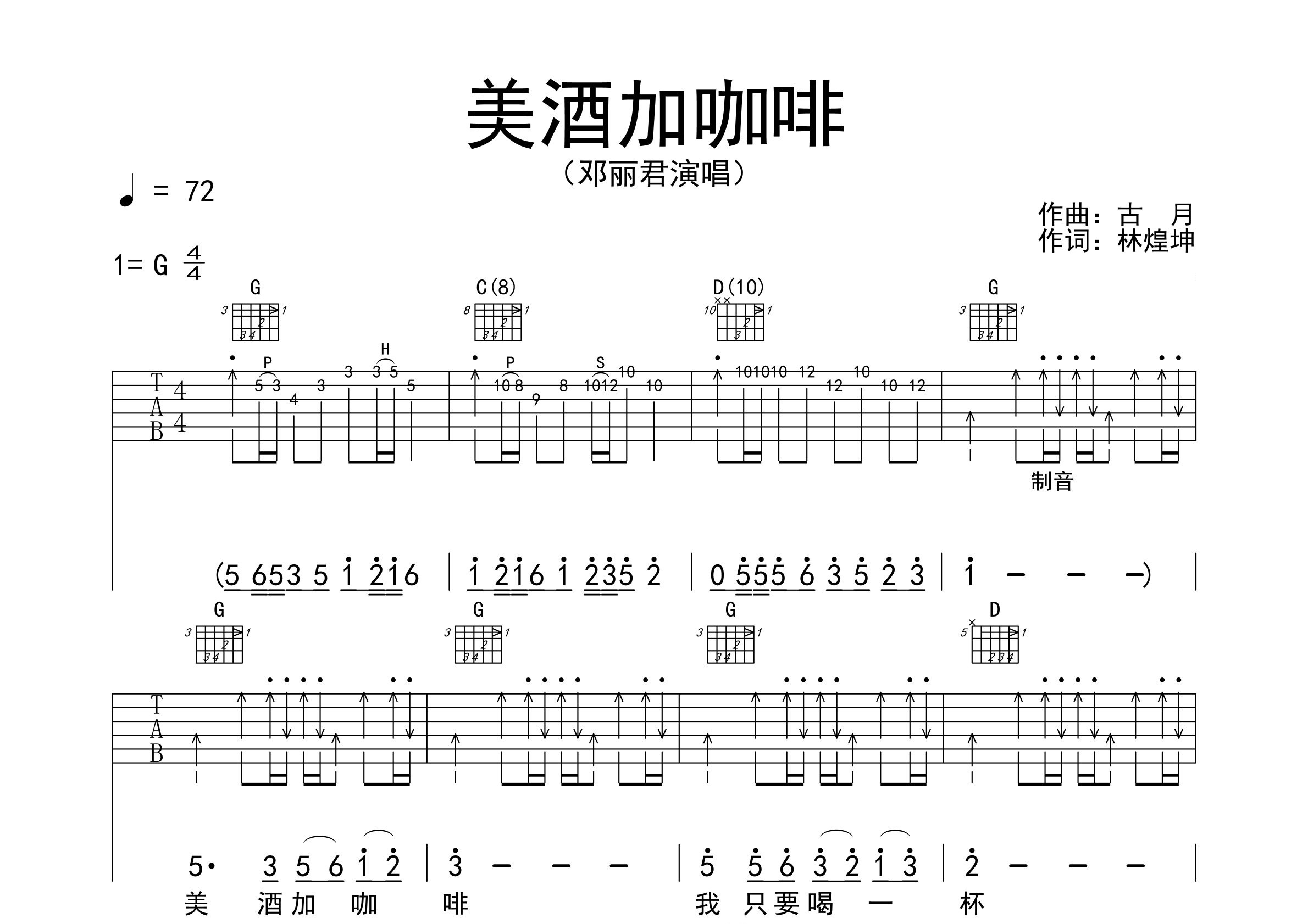 美酒加咖啡吉他谱预览图