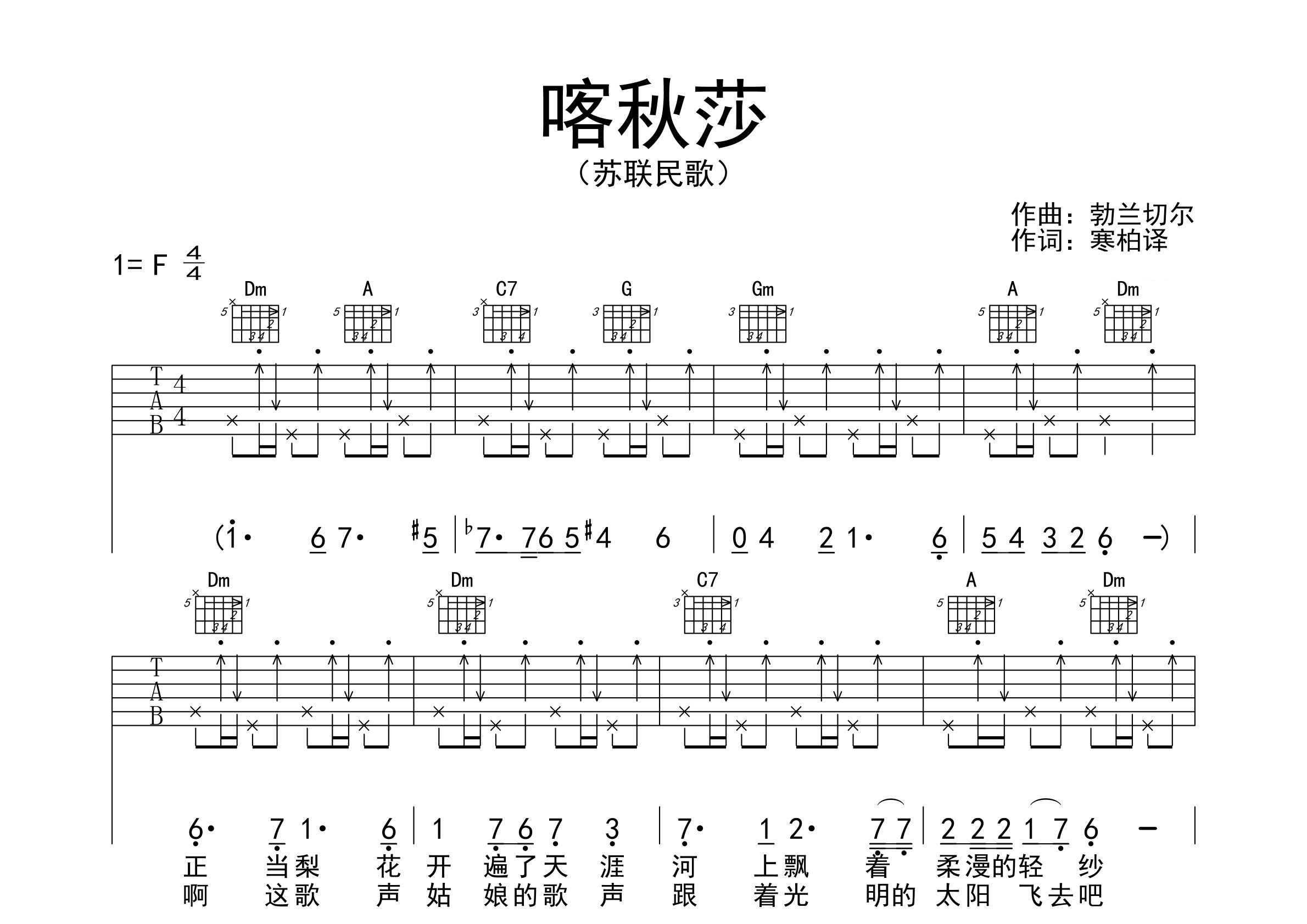 喀秋莎吉他谱预览图