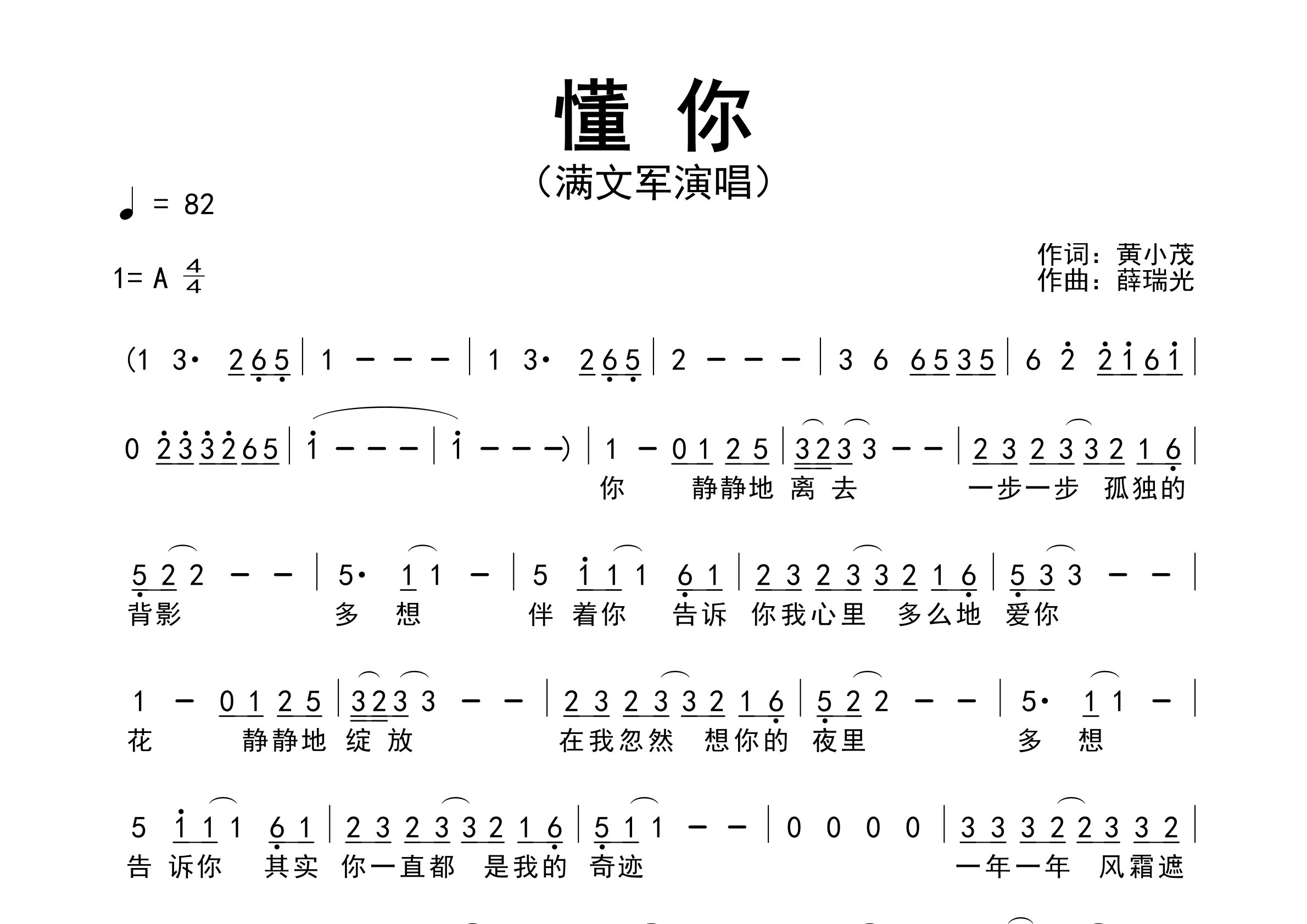 懂你歌曲简谱预览图