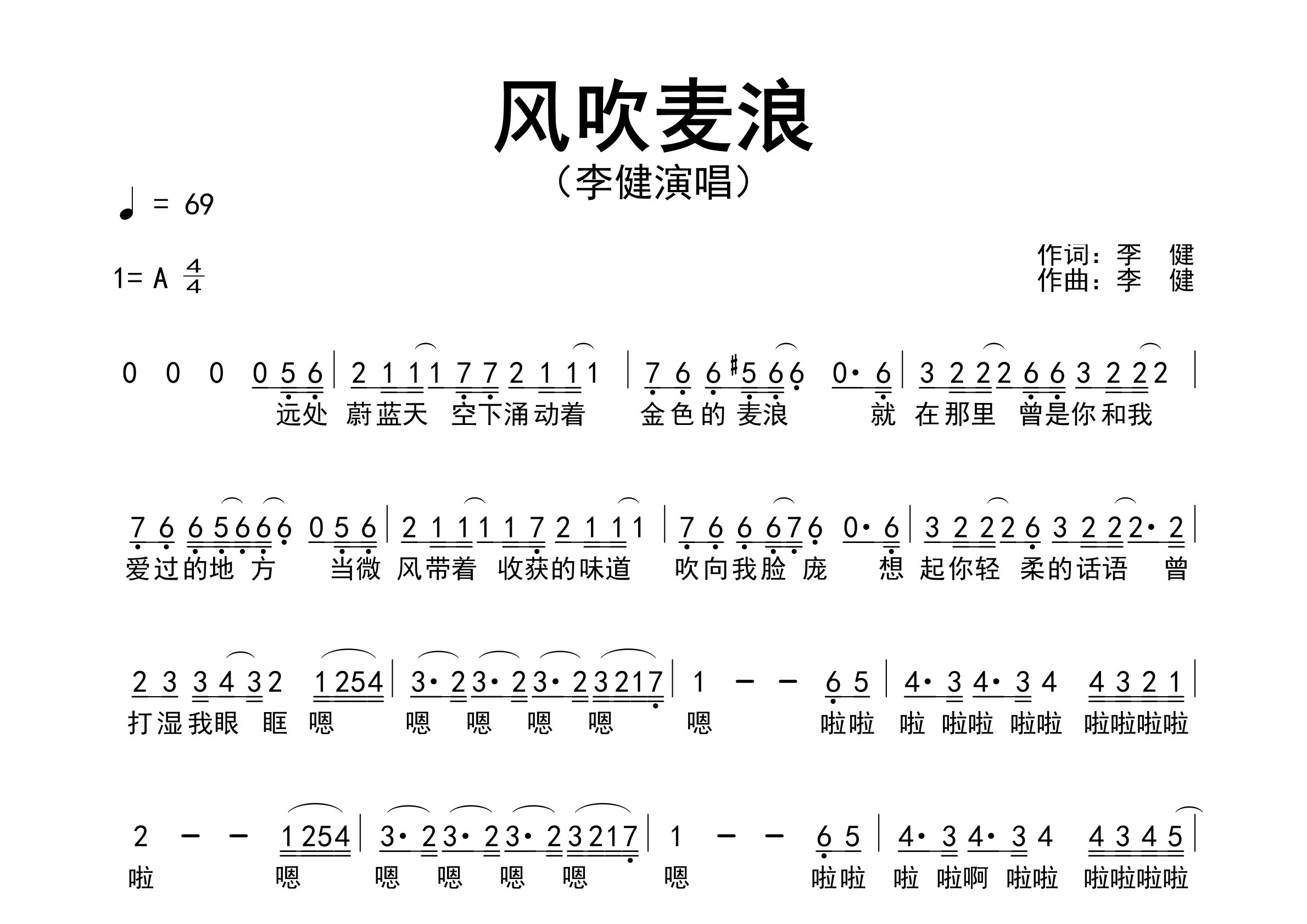 风吹麦浪歌曲简谱预览图