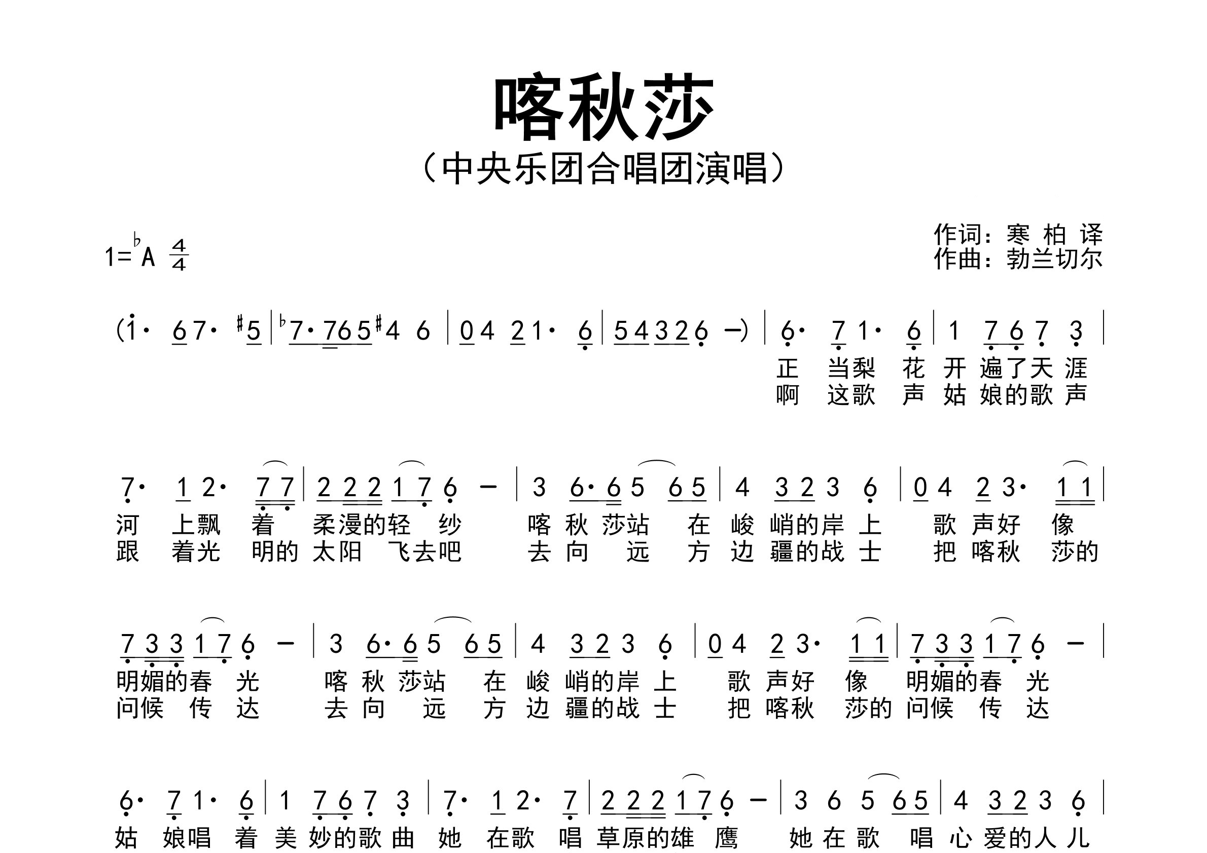 喀秋莎歌曲简谱预览图