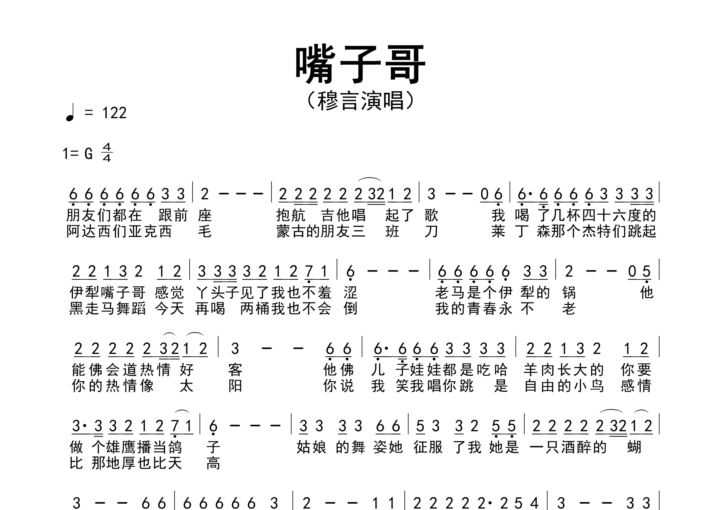 嘴子哥歌曲简谱预览图
