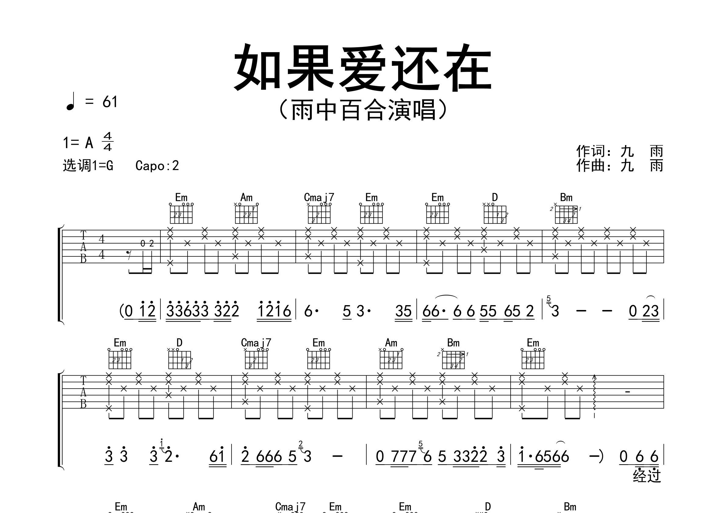 如果爱还在吉他谱预览图