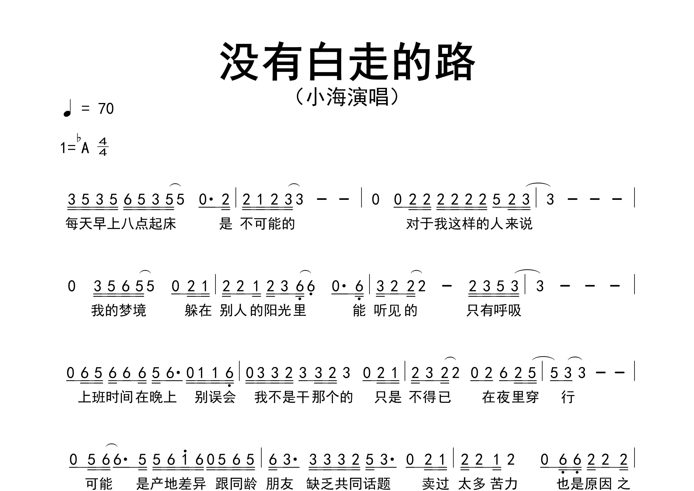 没有白走的路歌曲简谱预览图