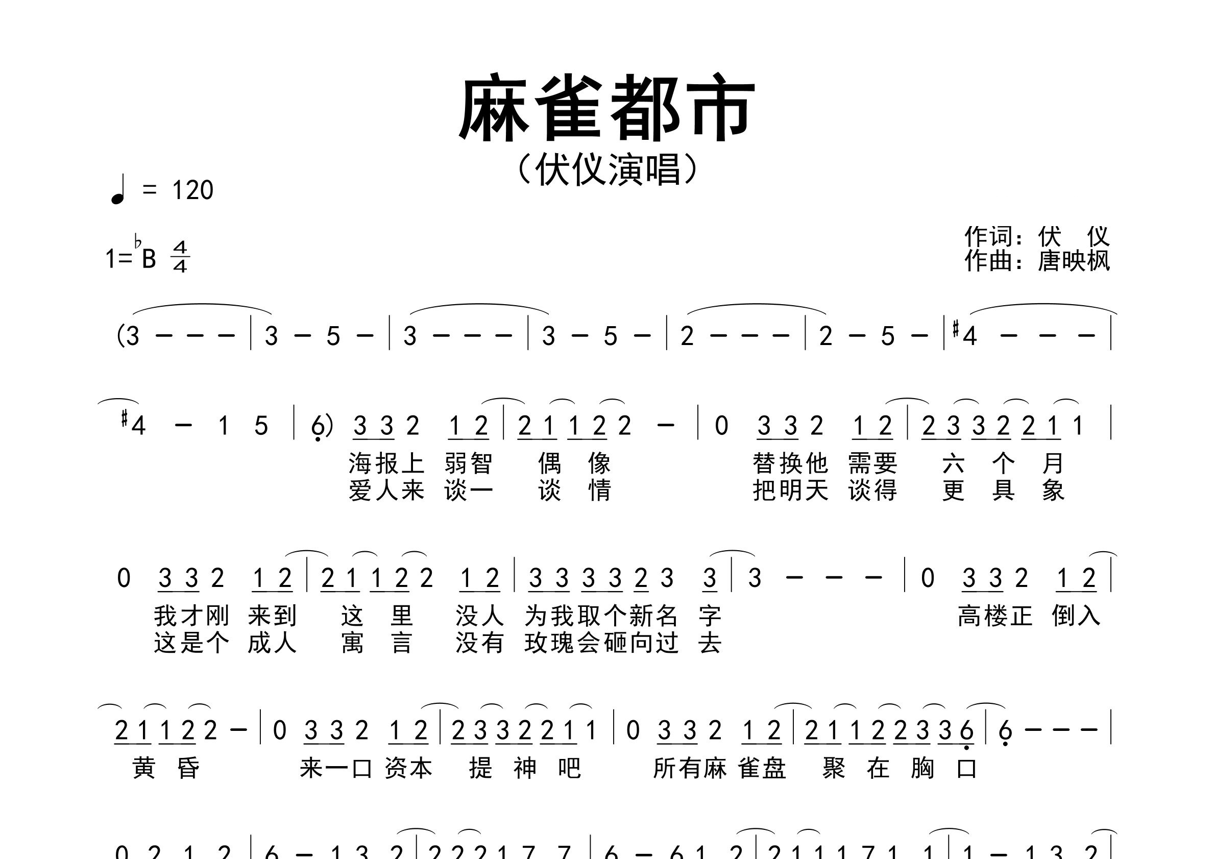 麻雀都市歌曲简谱预览图
