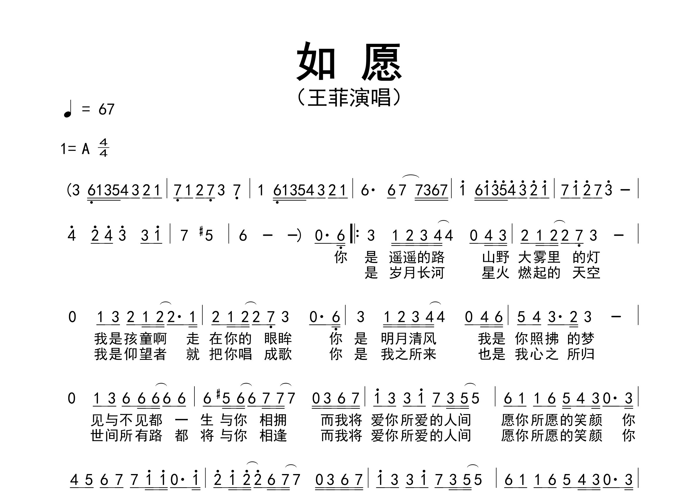 如愿歌曲简谱预览图