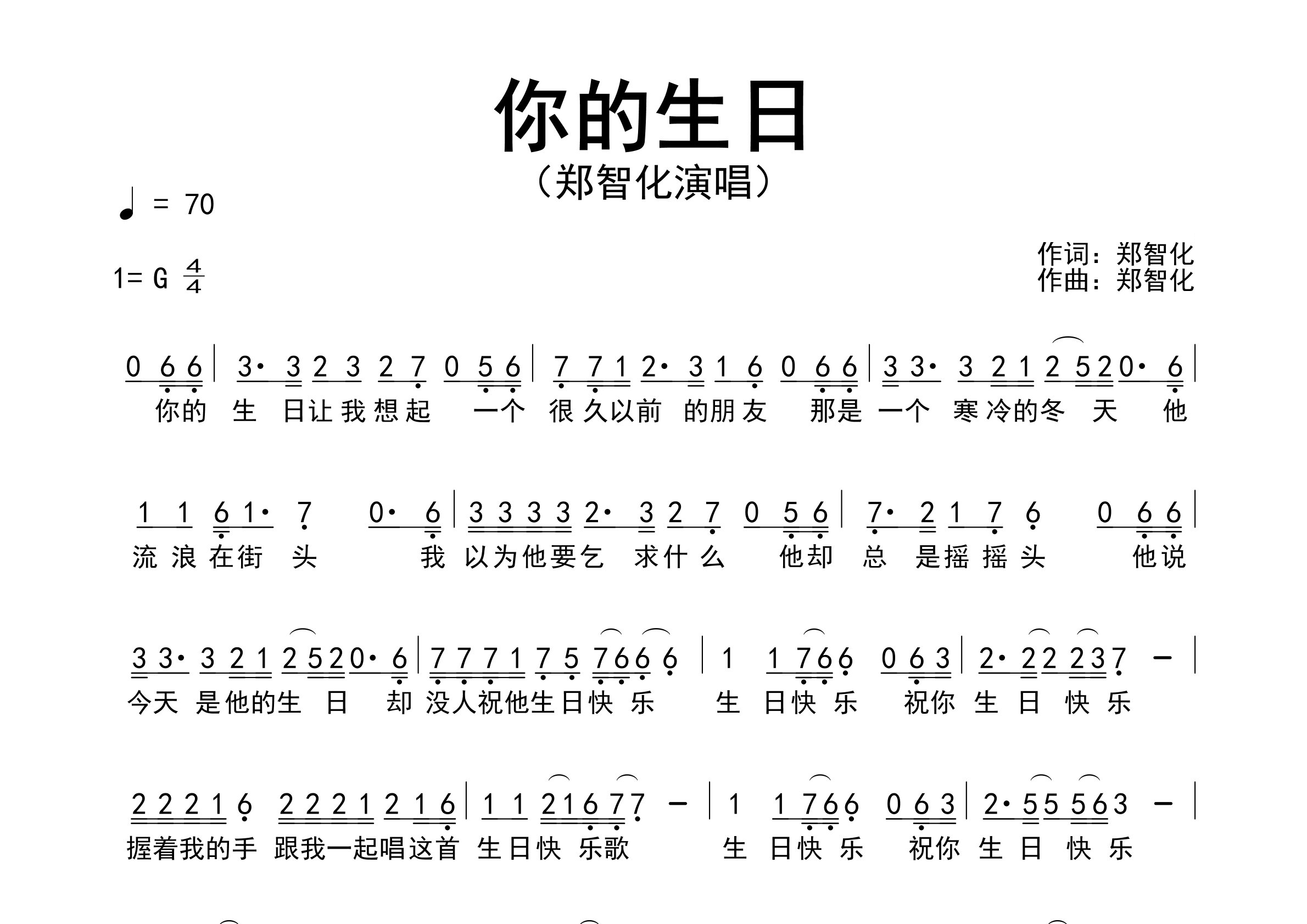 你的生日歌曲简谱预览图