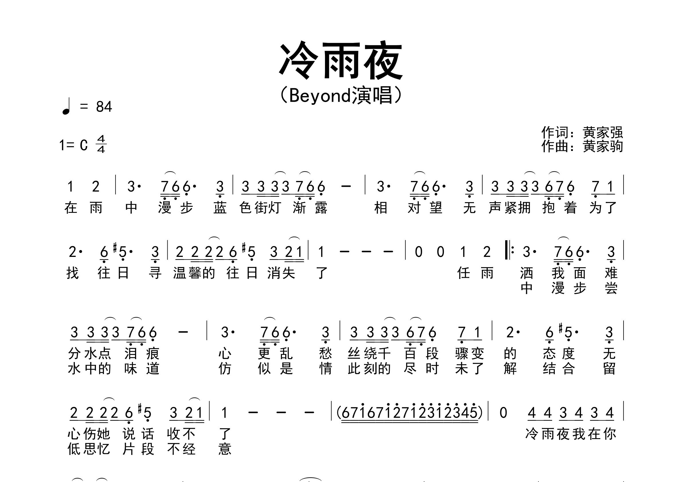 冷雨夜歌曲简谱预览图