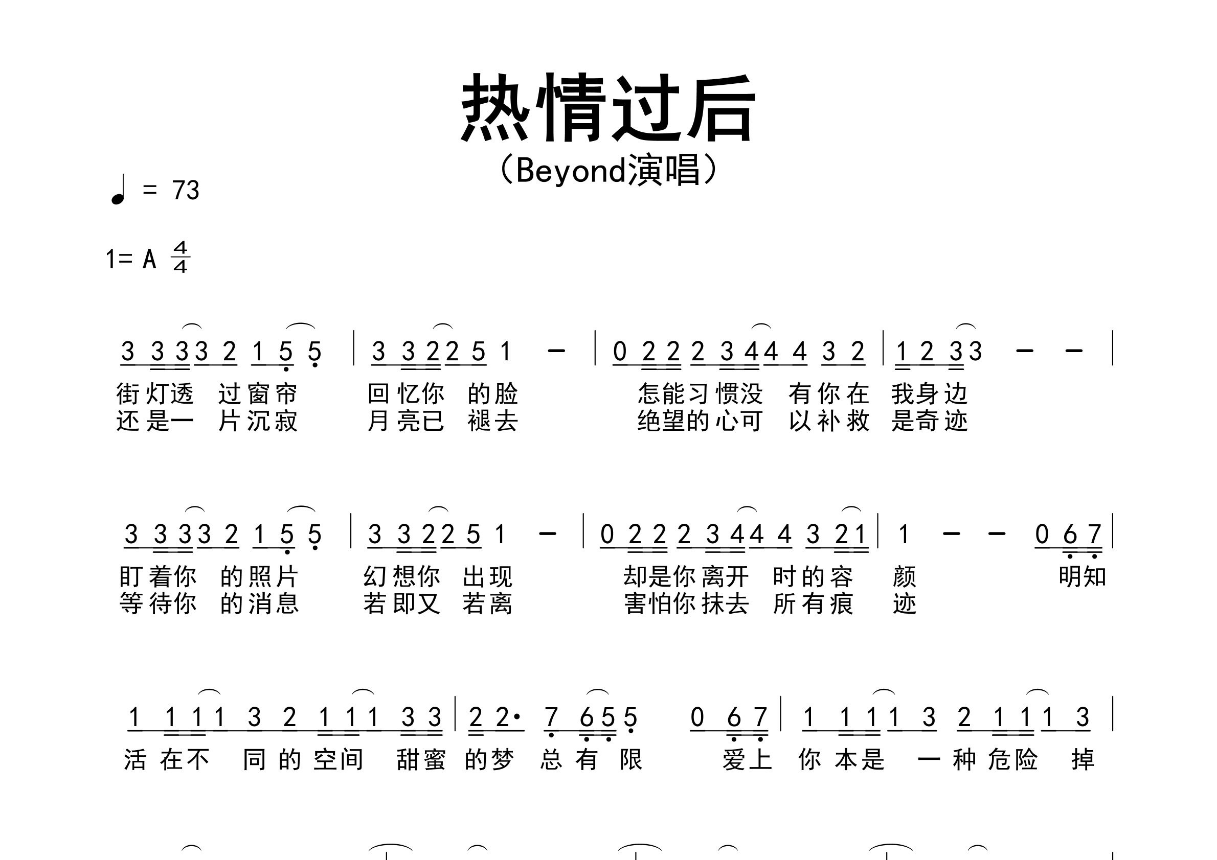 热情过后歌曲简谱预览图