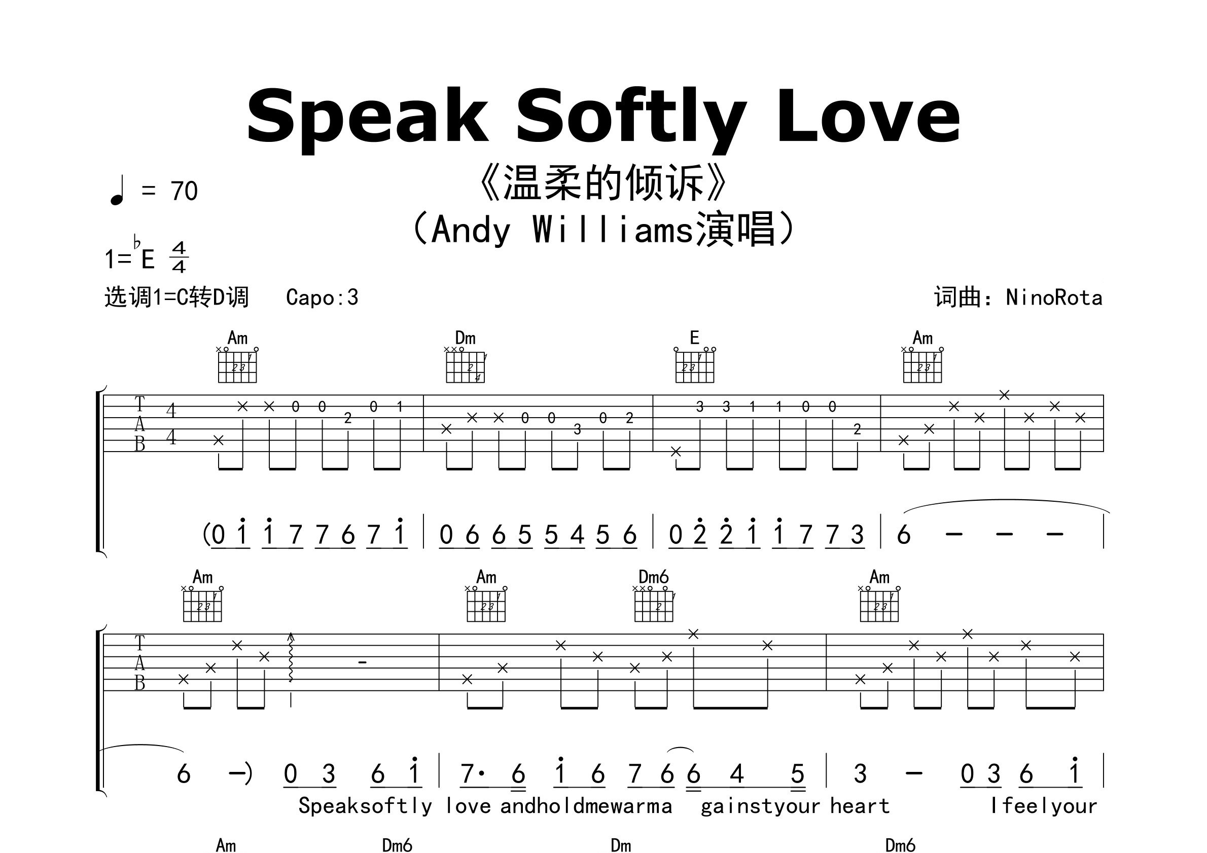 Speak-Softly-Love吉他谱预览图