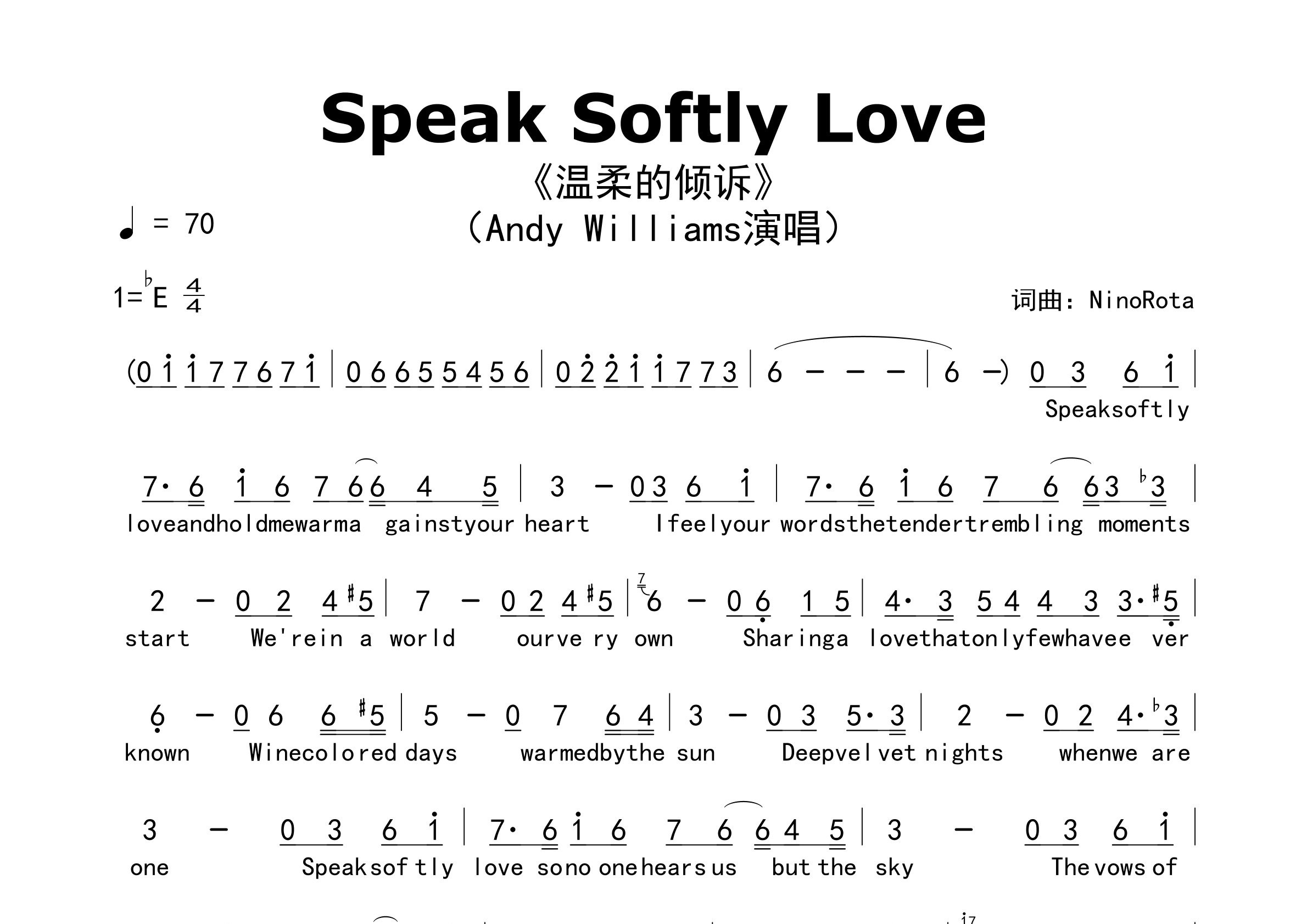 Speak-Softly-Love歌曲简谱预览图