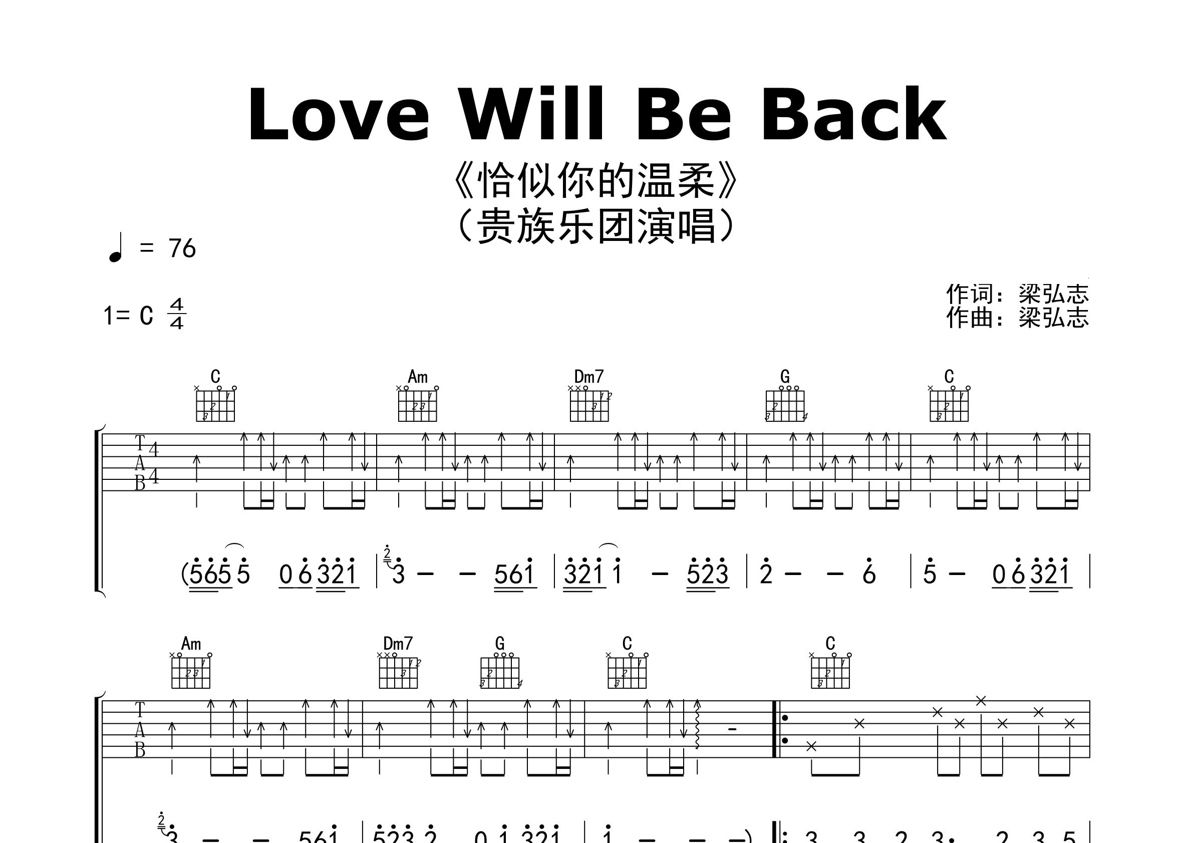Love-Will-Be-Back吉他谱预览图