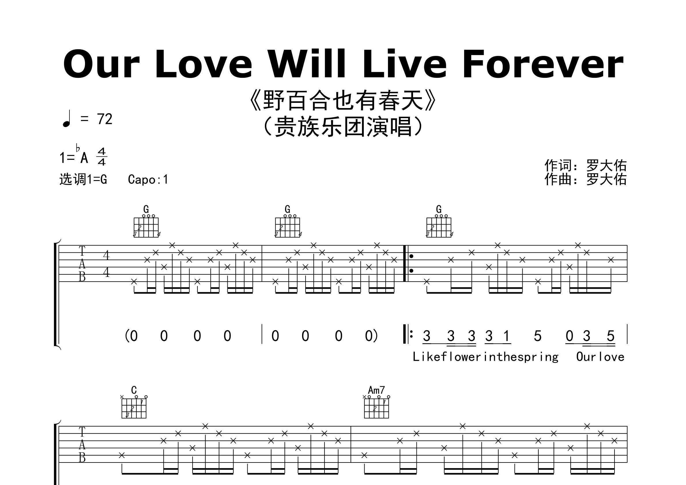 Our-Love-Will-Live-Forever吉他谱预览图