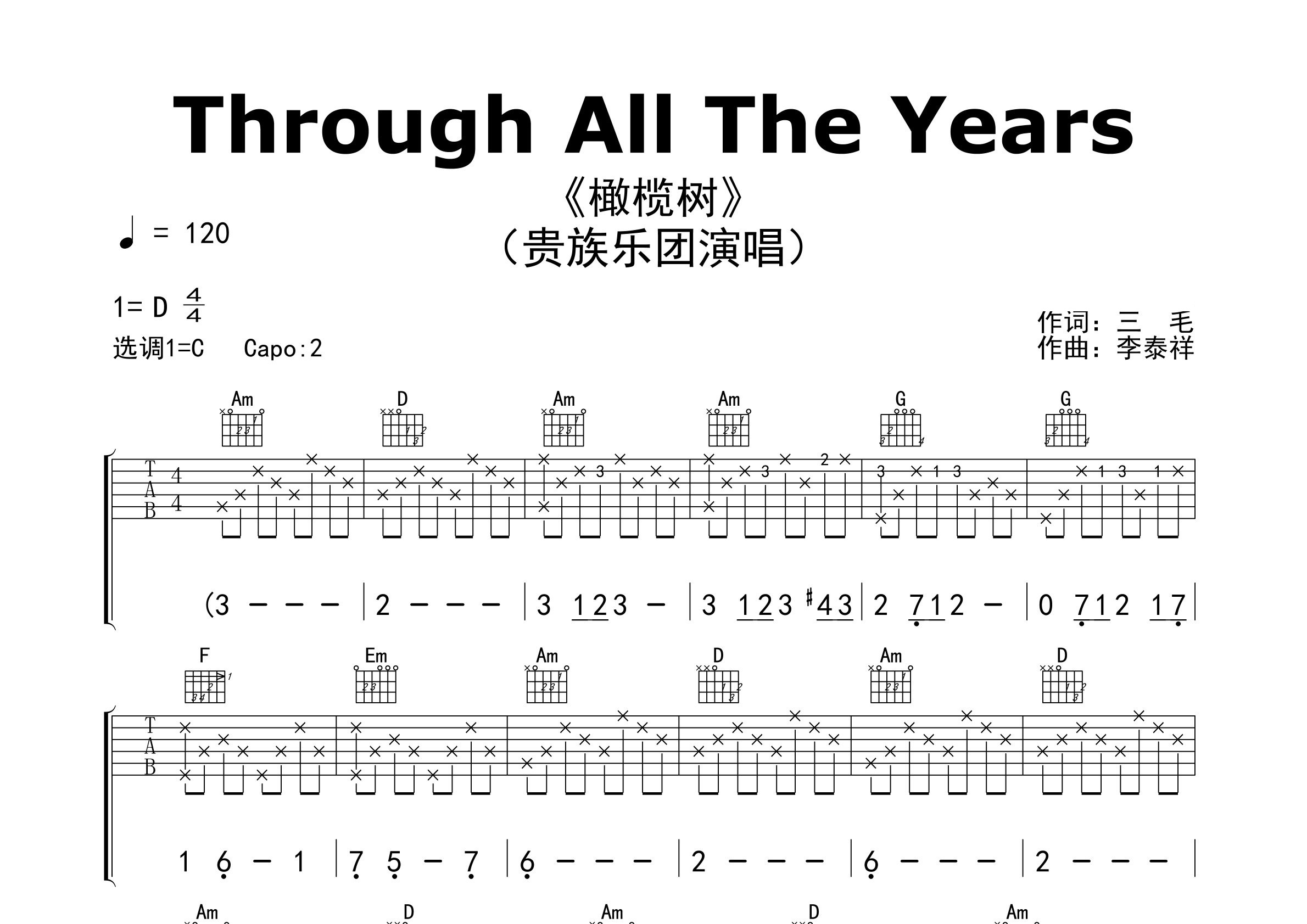 Through-All-The-Years吉他谱预览图