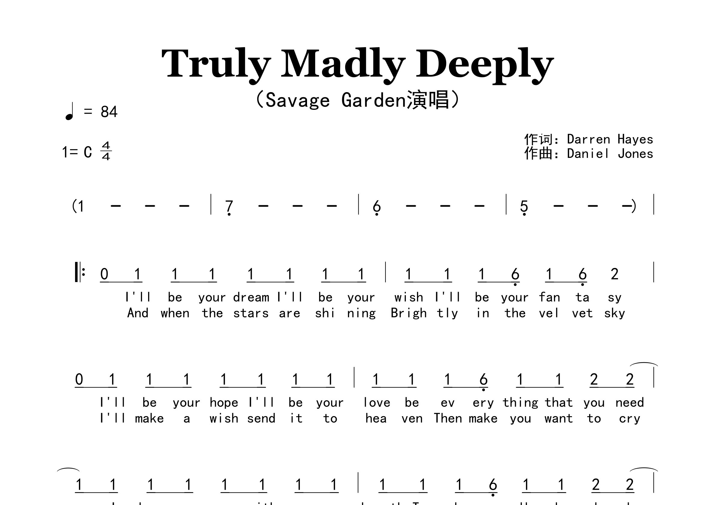 Truly-Madly-Deeply歌曲简谱预览图