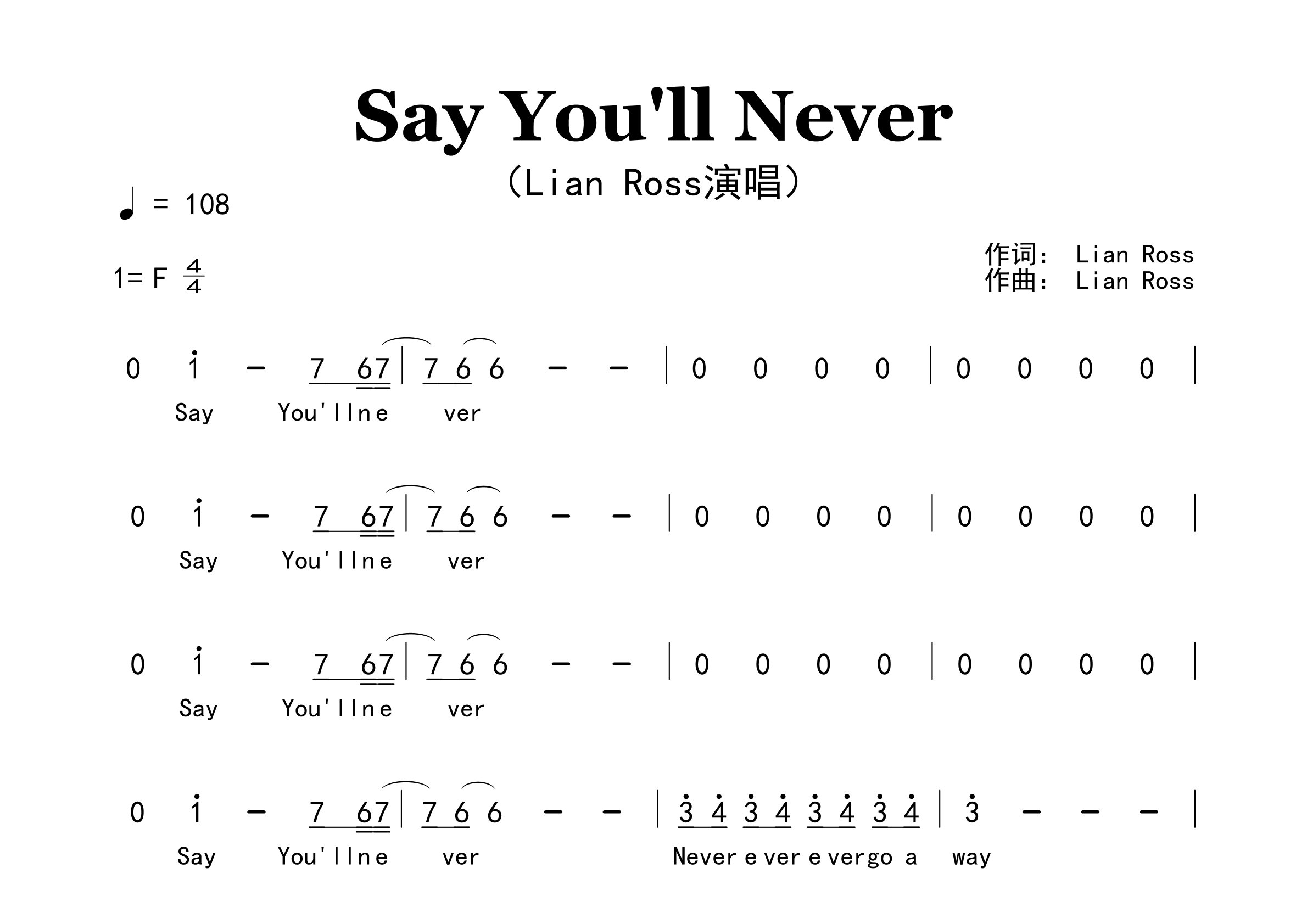 Say-You'll-Never歌曲简谱预览图