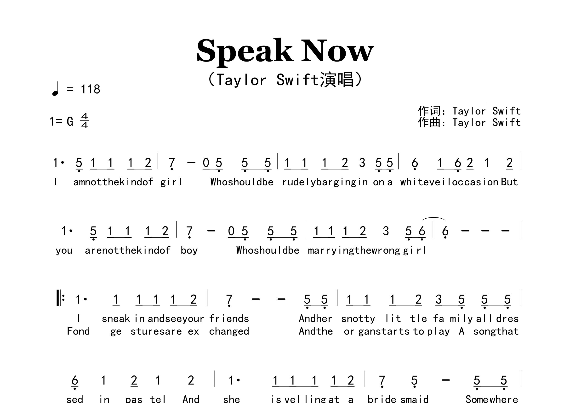 Speak-Now歌曲简谱预览图
