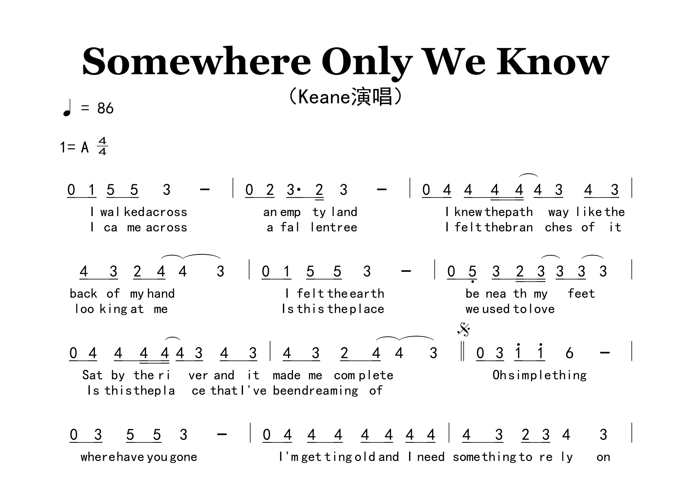 Somewhere-Only-We-Know歌曲简谱预览图